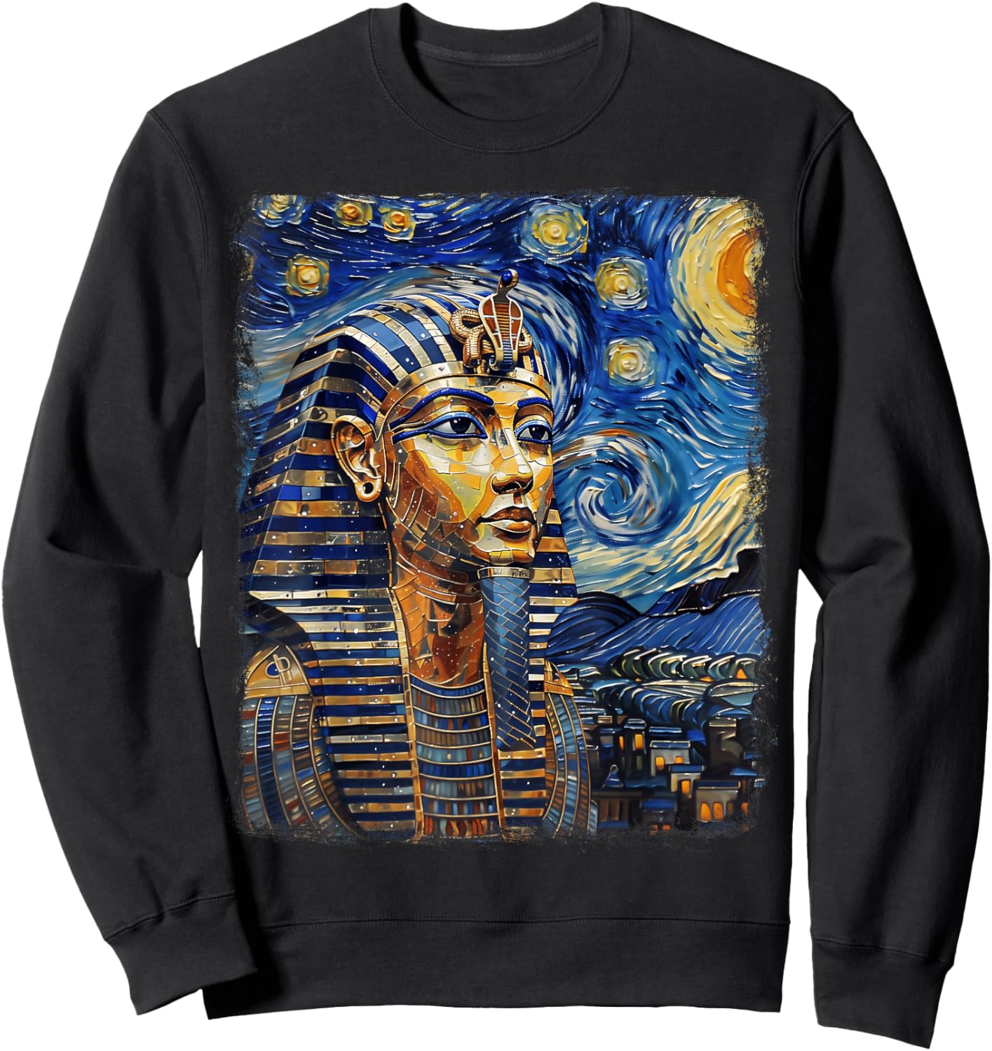 Pharaoh King Tut Egypt Starry Night Painting Sweatshirt - Sweatshirt | Black