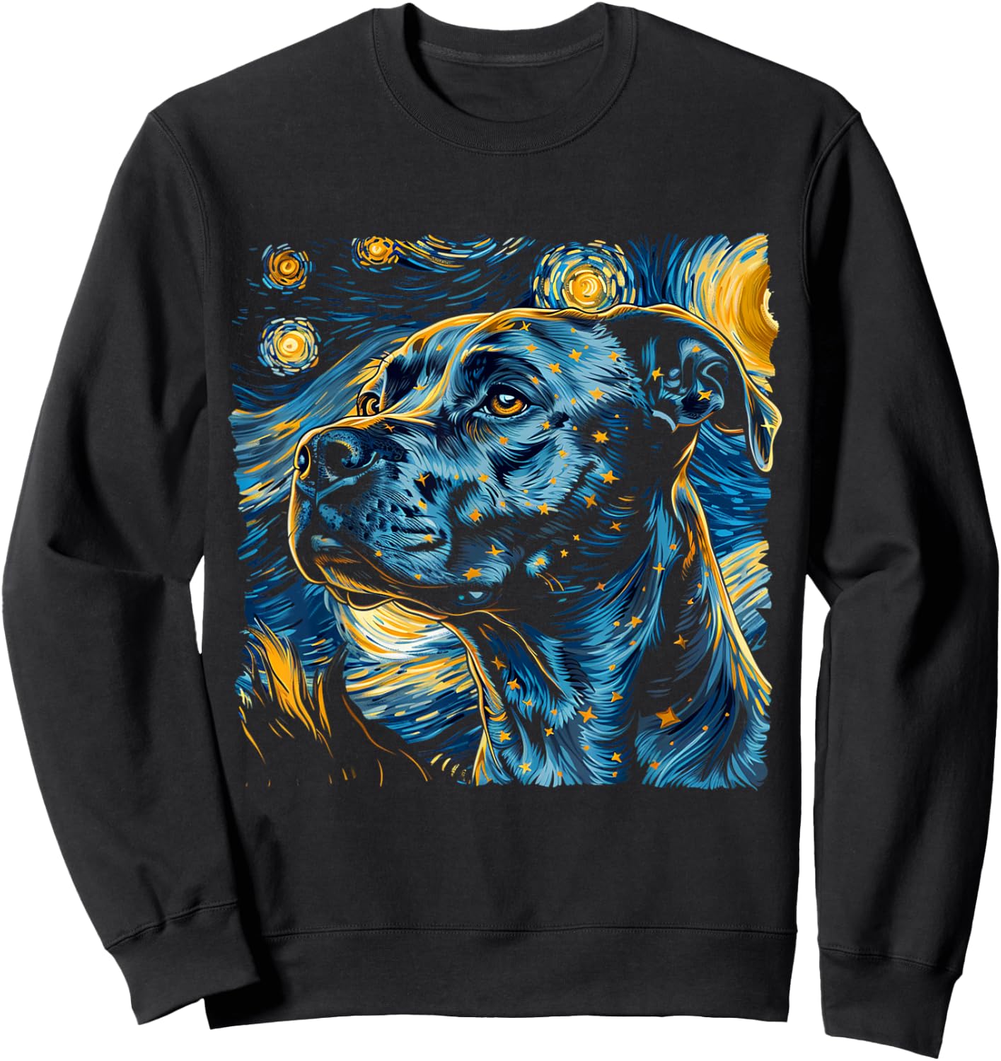 Starry Night Pitbull Van Gogh pitbull Funny Rodent Animal Sweatshirt - Sweatshirt | Black
