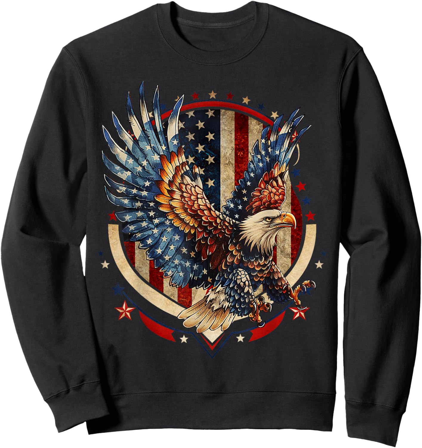 American Bald Eagle USA Flag Patriotic Eagle 4th of July Sweatshirt - Sweatshirt | Black