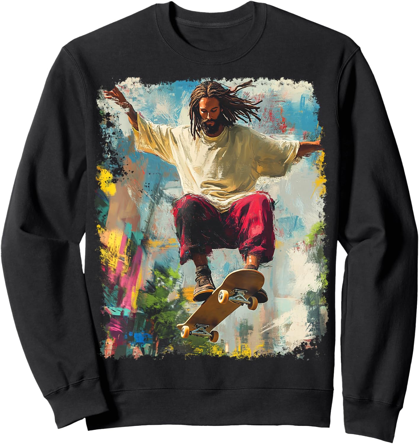 Skateboarding King Jesus Christ Skateboard Sweatshirt - Sweatshirt | Black