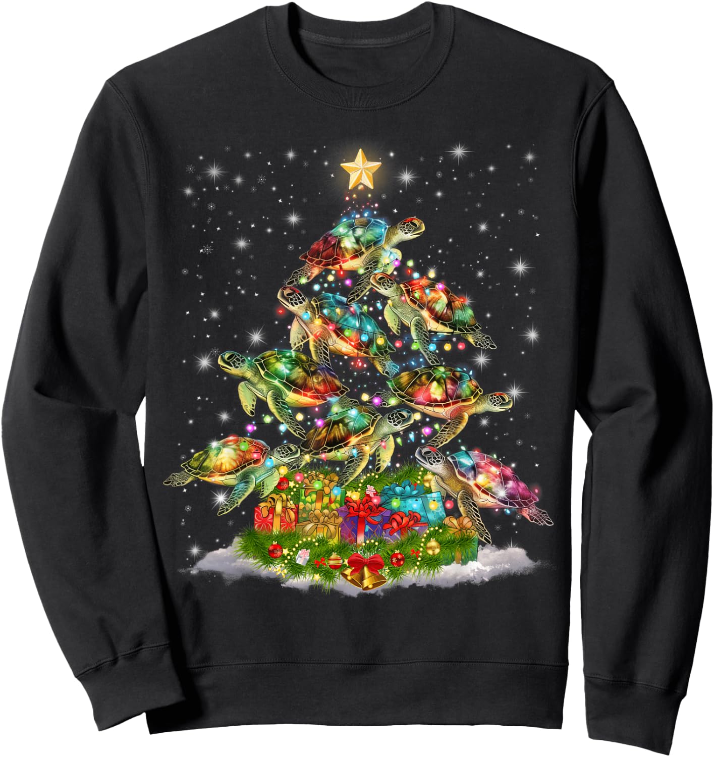 Sea Turtles Christmas Tree Lights Santa Hat Merry Christmas Sweatshirt - Sweatshirt | Black