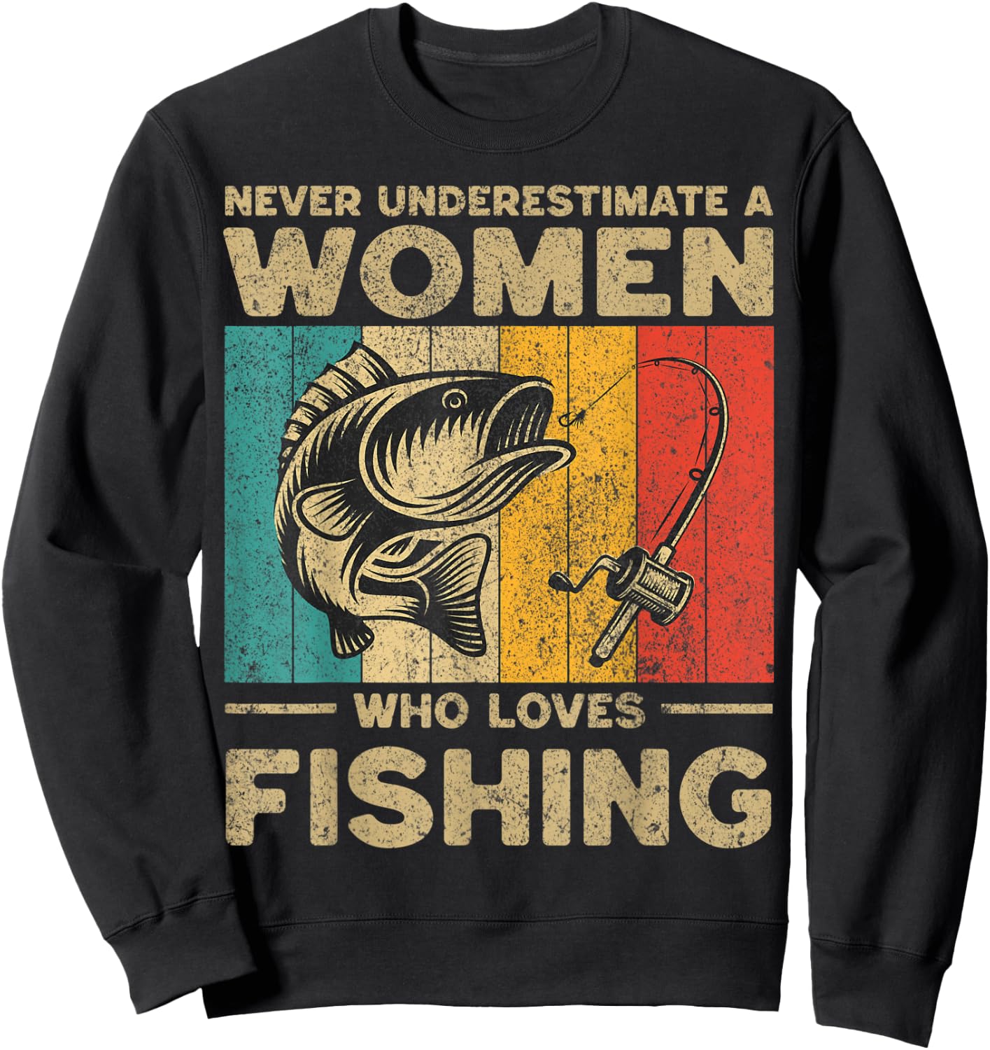 Funny Vintage Fishing Jokes Fisherman Bass Fish Sweatshirt - Sweatshirt | Black