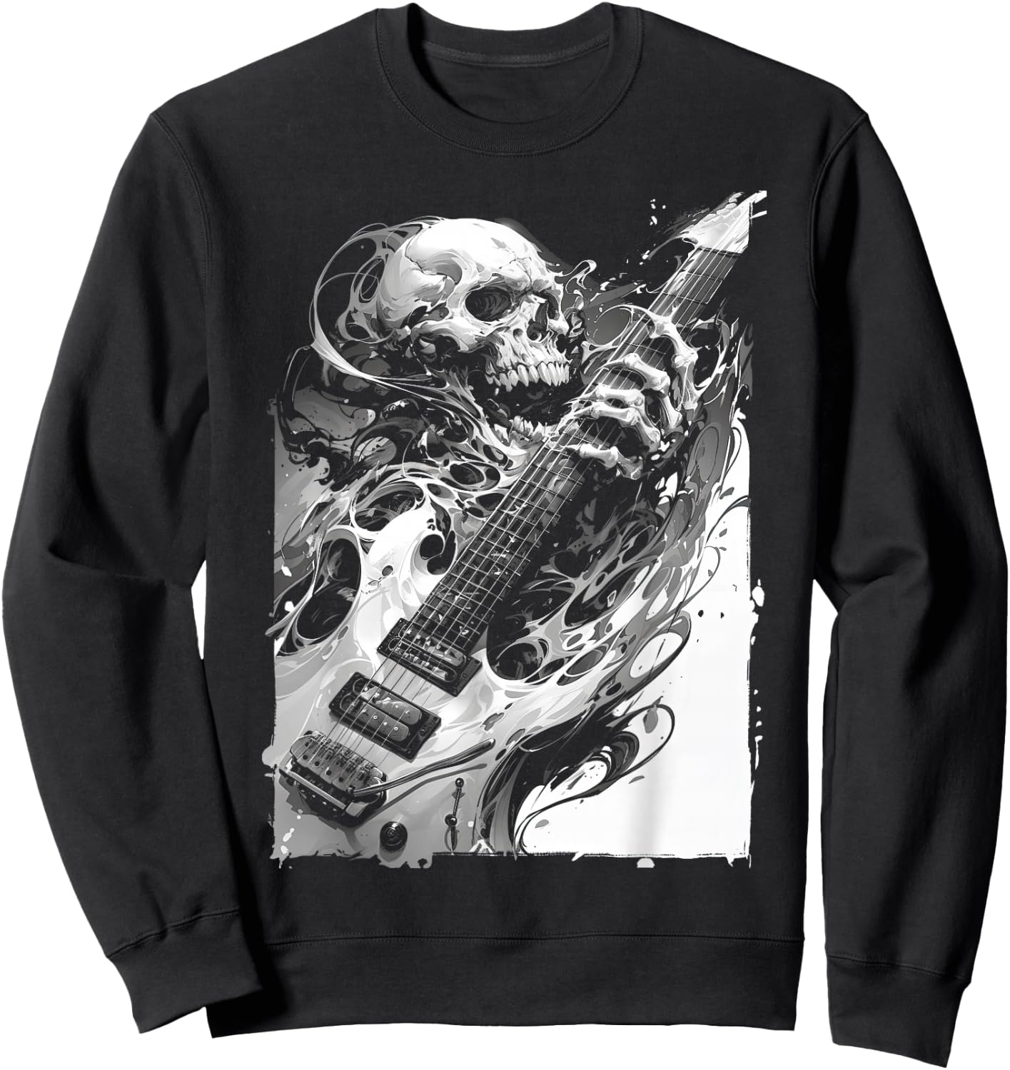 Skeleton playing guitar ,Rock Star Shredding Guitar Sweatshirt - Sweatshirt | Black
