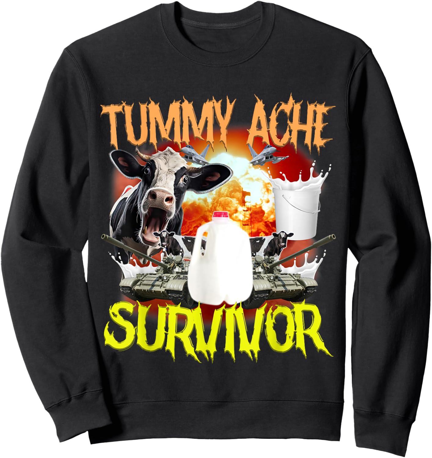 Tummy Ache Survivor Lactose Intolerant Funny Sweatshirt - Sweatshirt | Black