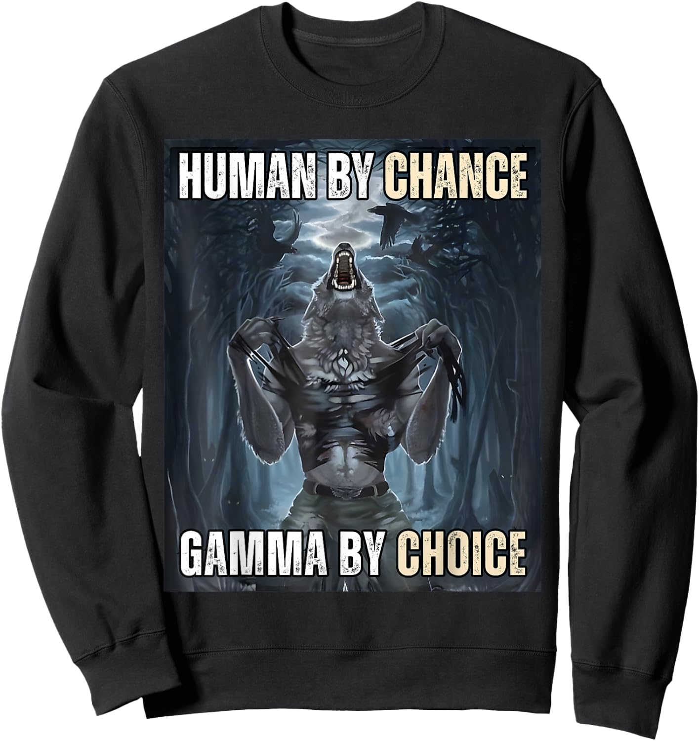 Human By Chance Gamma By Choice Cool Funny Wolf Meme Sweatshirt - Sweatshirt | Black