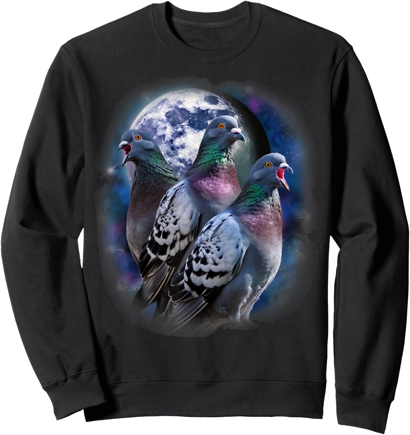 Three Pigeon Howling At The Moon Funny Pigeon Bird Lover Sweatshirt - Sweatshirt | Black