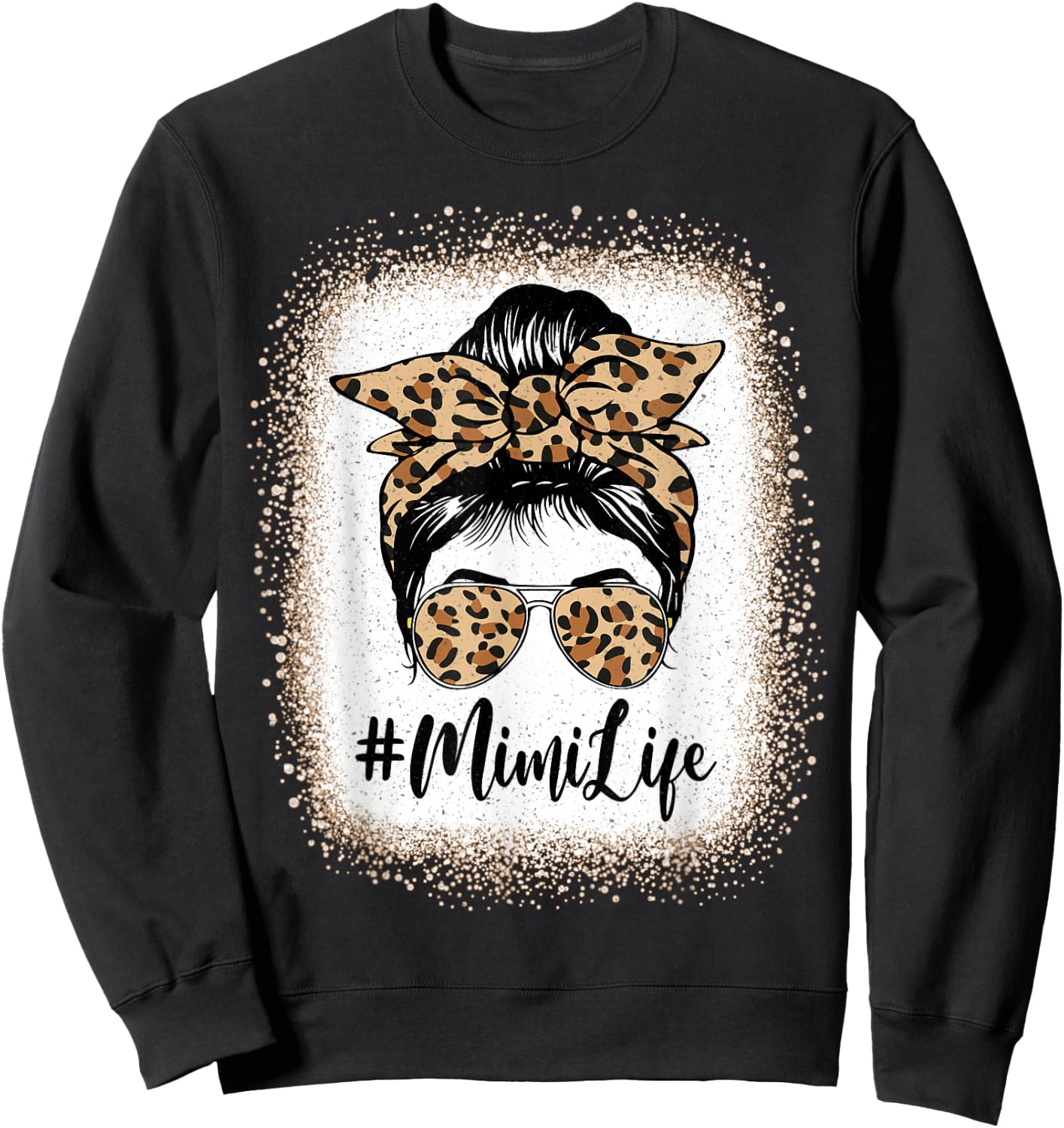 MiMi Life Bleached Leopard Messy Bun Mother's day Sweatshirt - Sweatshirt | Black