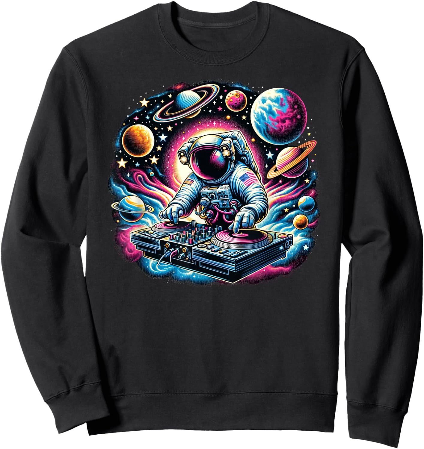 Funny Space Men and Women Astronaut DJ Disc Jockey Sweatshirt - Sweatshirt | Black