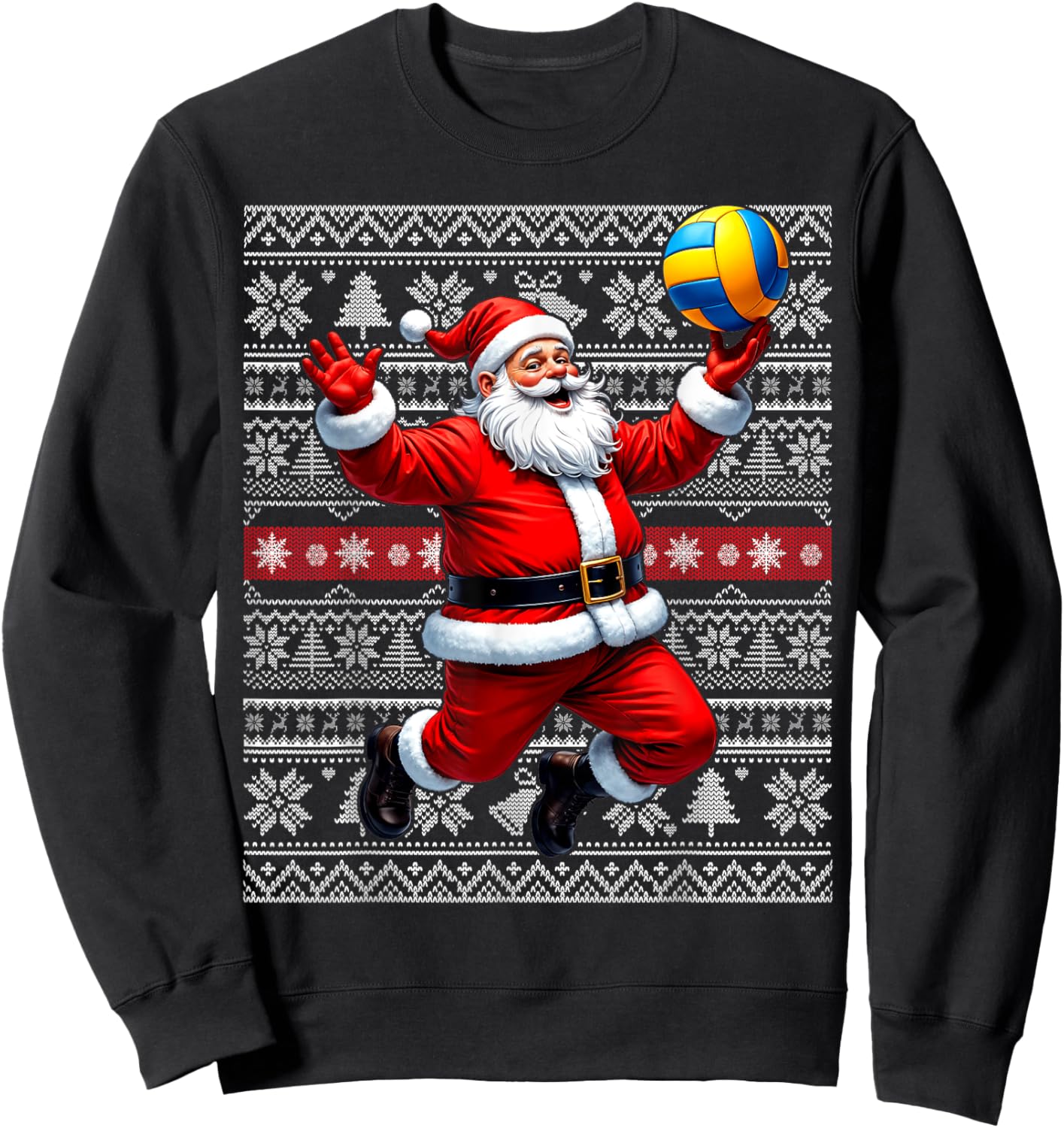 Funny Santa Playing Volleyball Ugly Christmas Sweater Xmas Sweatshirt - Sweatshirt | Black