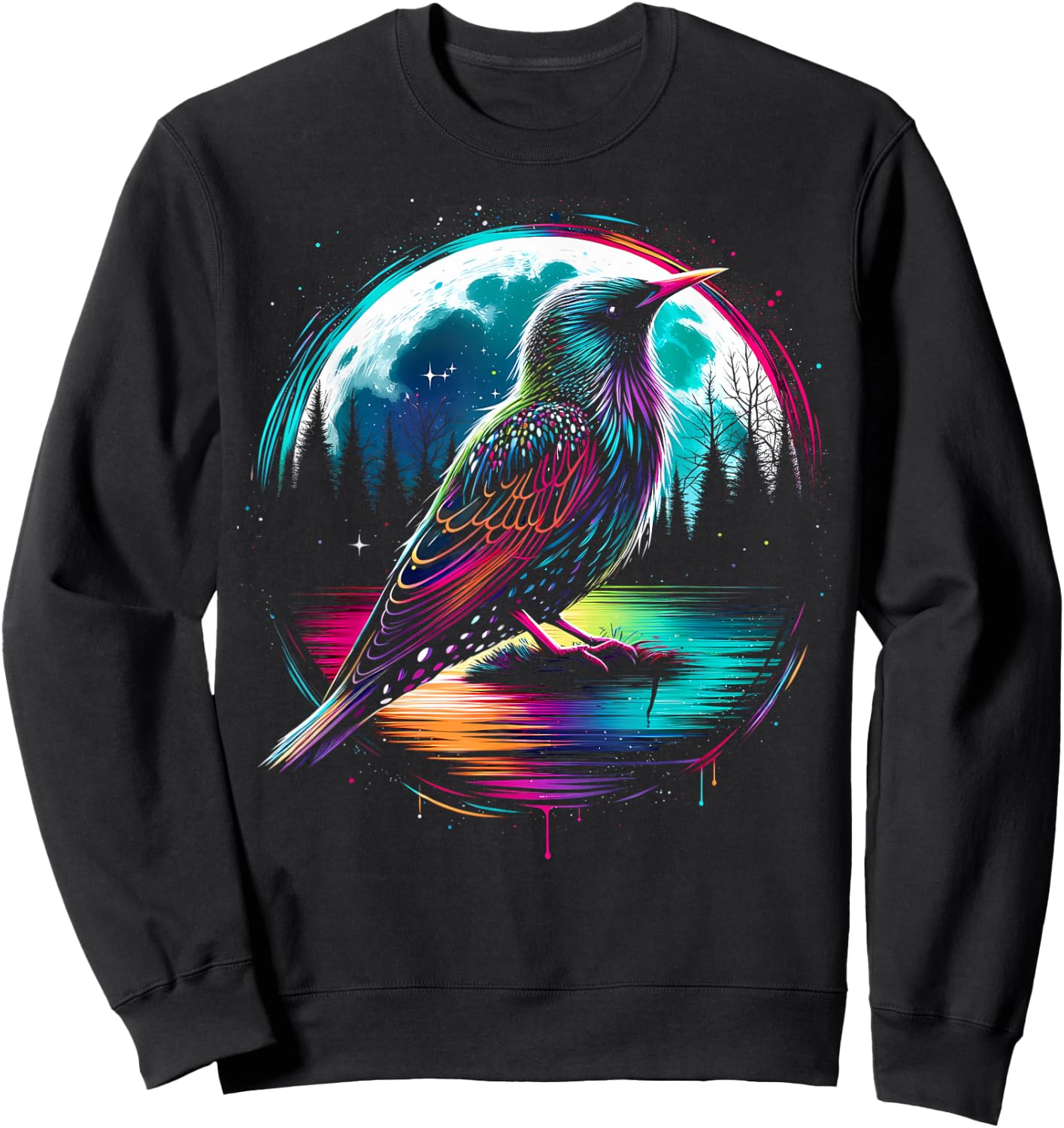 Colorful Starling Bird Spirit Animal Cool Illustration Sweatshirt - Sweatshirt | Black