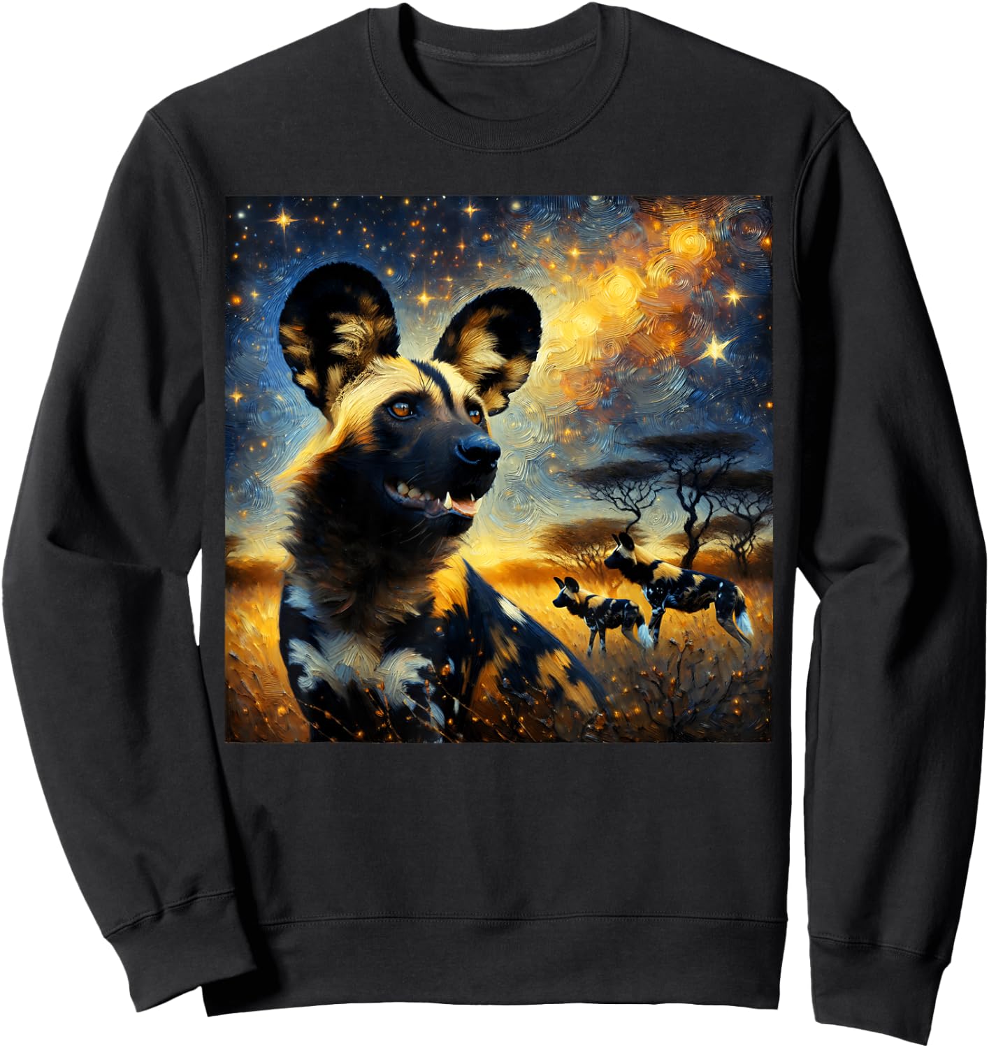 African Wild Dog Starry Night African Wild Dog Sweatshirt - Sweatshirt | Black
