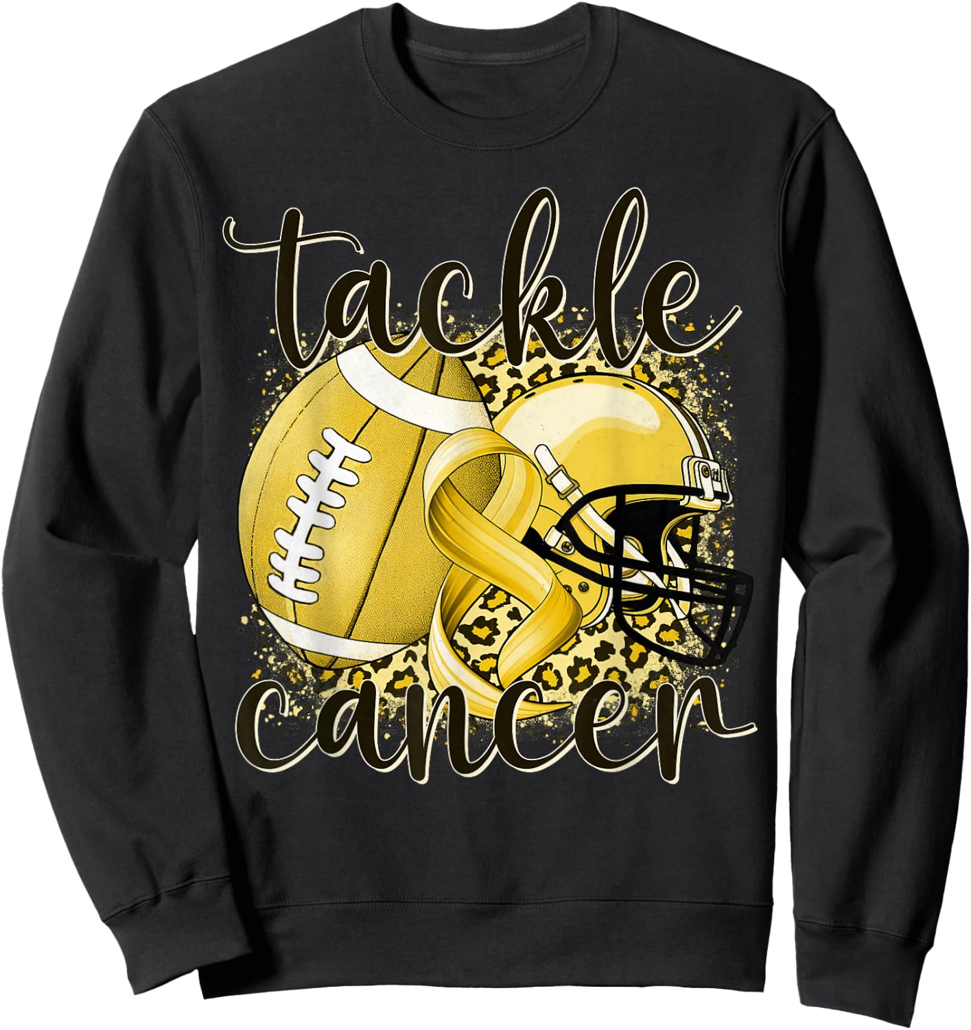 Tackle Childhood Cancer Football Lover Warrior Gold Ribbon Sweatshirt - Sweatshirt | Black