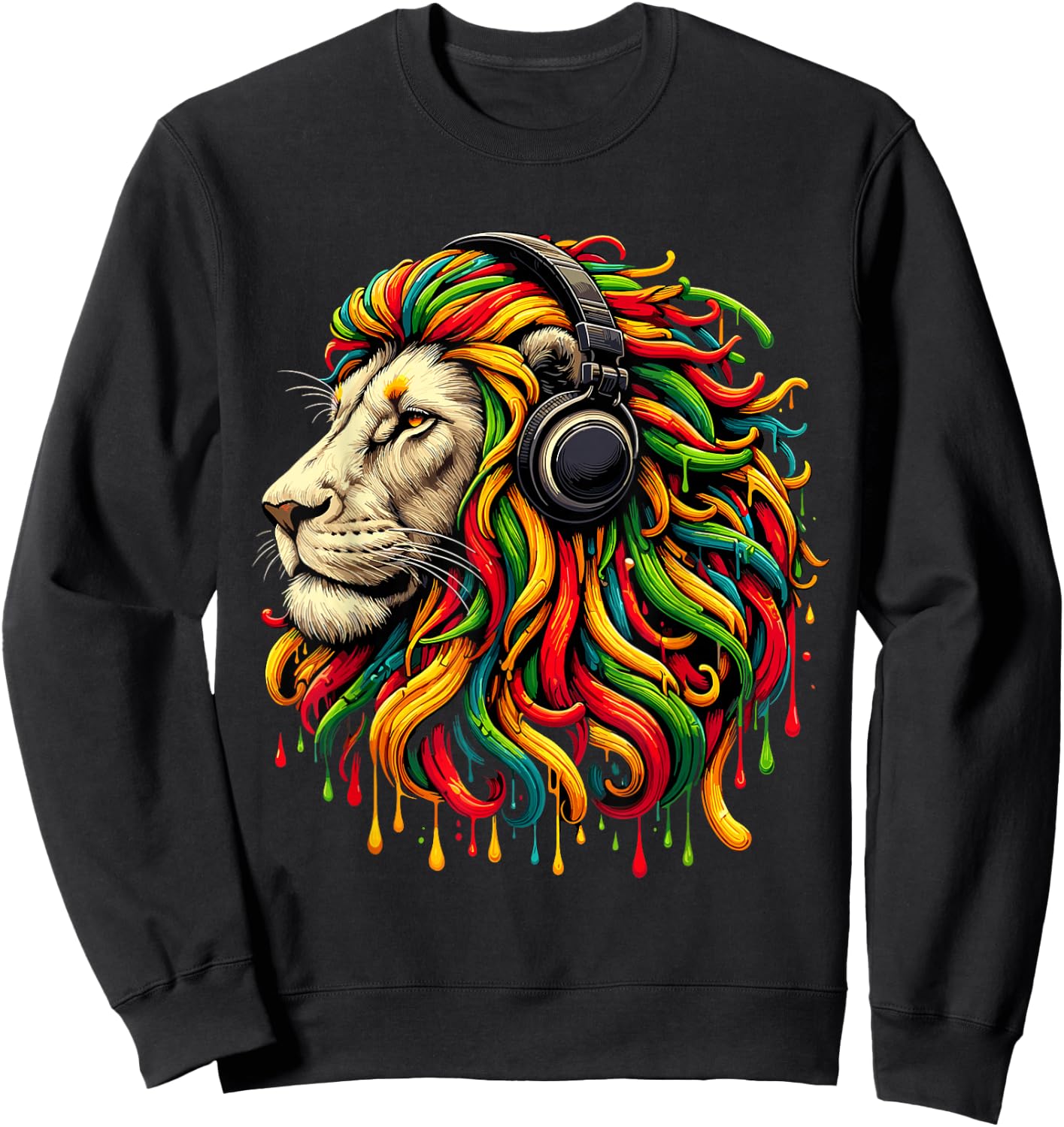 Rasta Reggae Headphones Jamaican Lion Music Judah Sweatshirt - Sweatshirt | Black