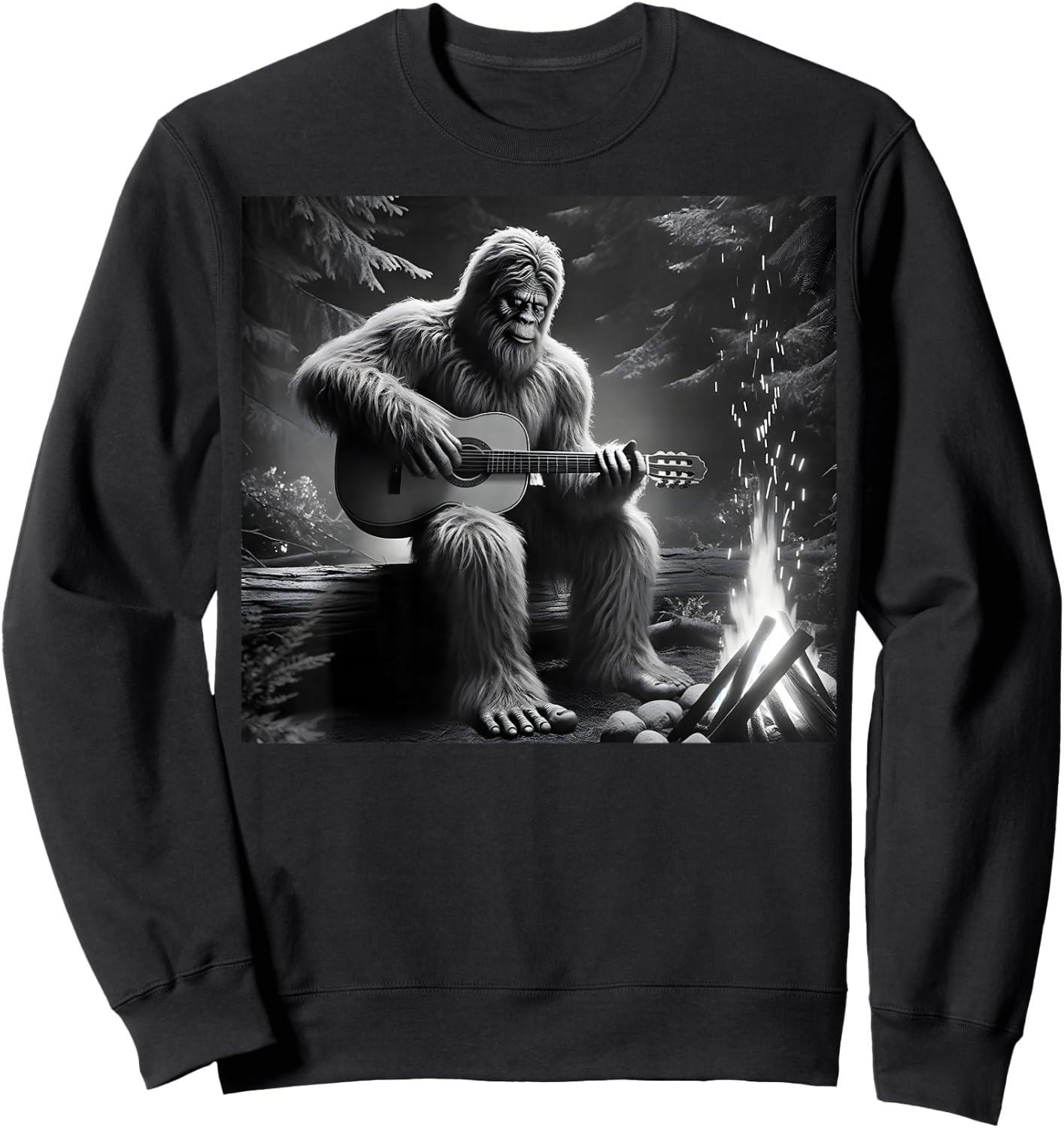 Bigfoot Playing Guitar Rock on Sasquatch Big Foot Sweatshirt - Sweatshirt | Black