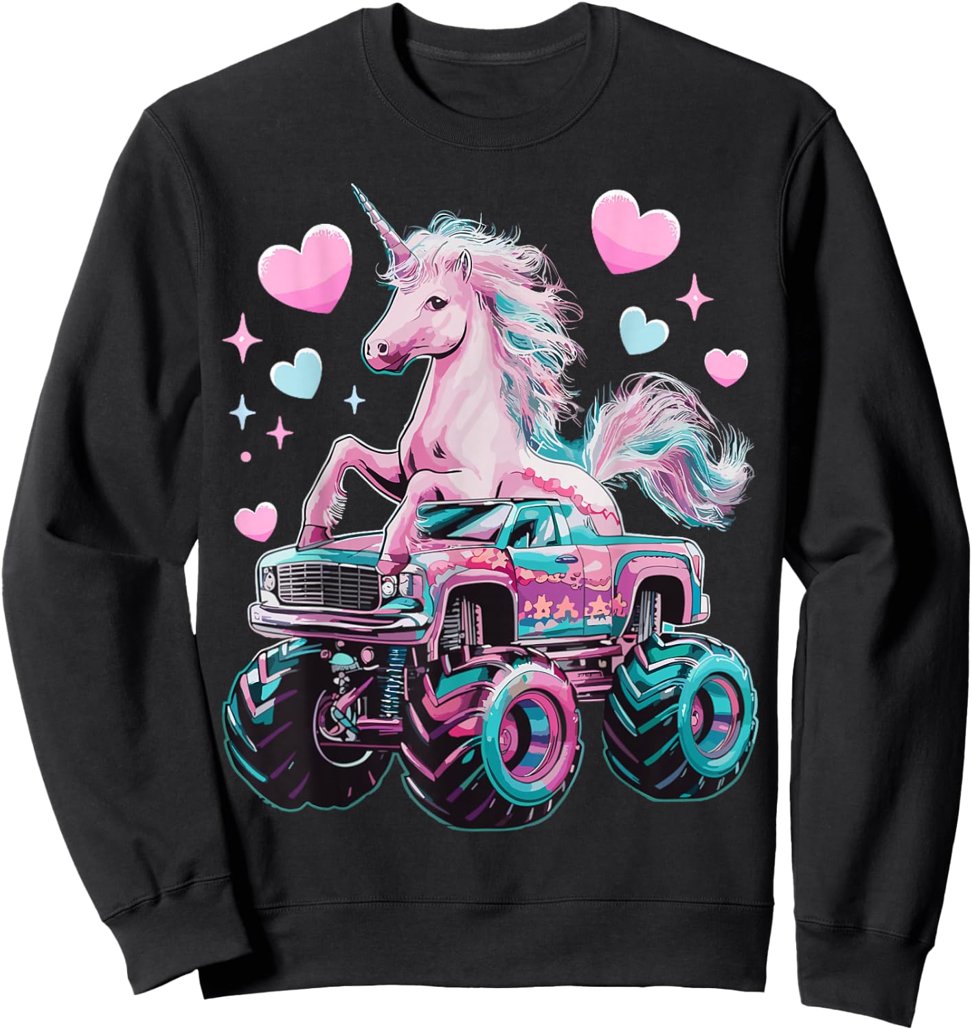 Monster Truck Unicorn Girl Birthday Party Monster Truck Sweatshirt - Sweatshirt | Black
