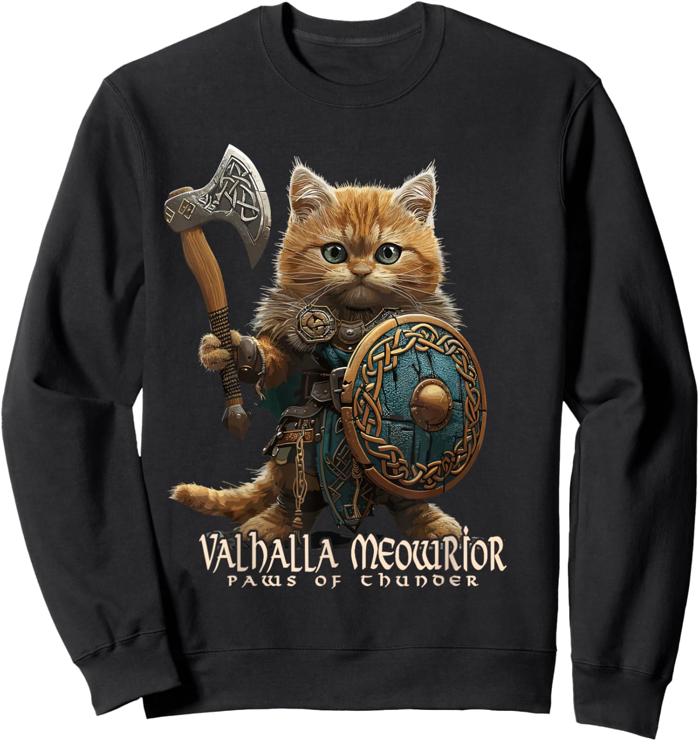Nordic Norse Valhalla Viking Cat Warrior Men Kids Sweatshirt - Sweatshirt | Black