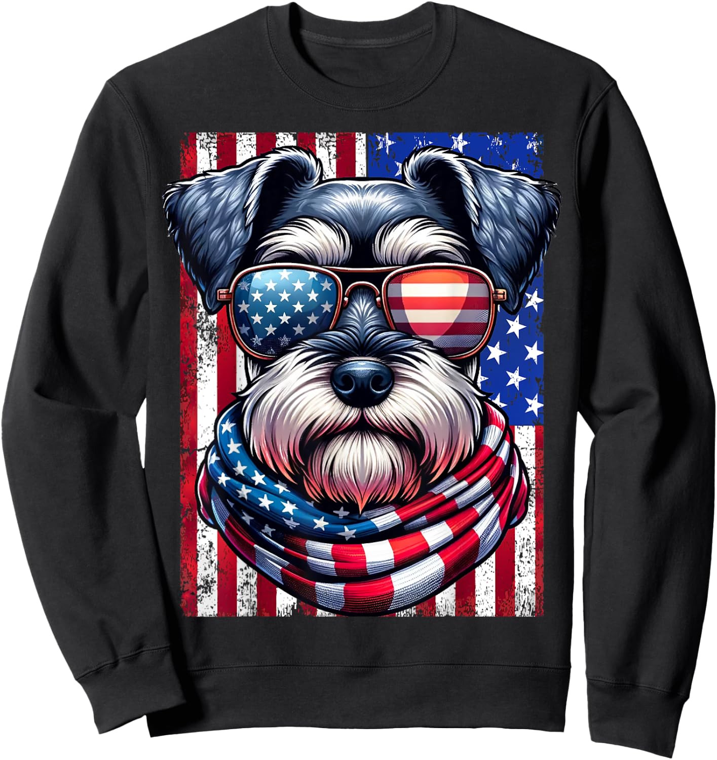 Miniature Schnauzer Dog American Flag Patriotic 4th of July Sweatshirt - Sweatshirt | Black