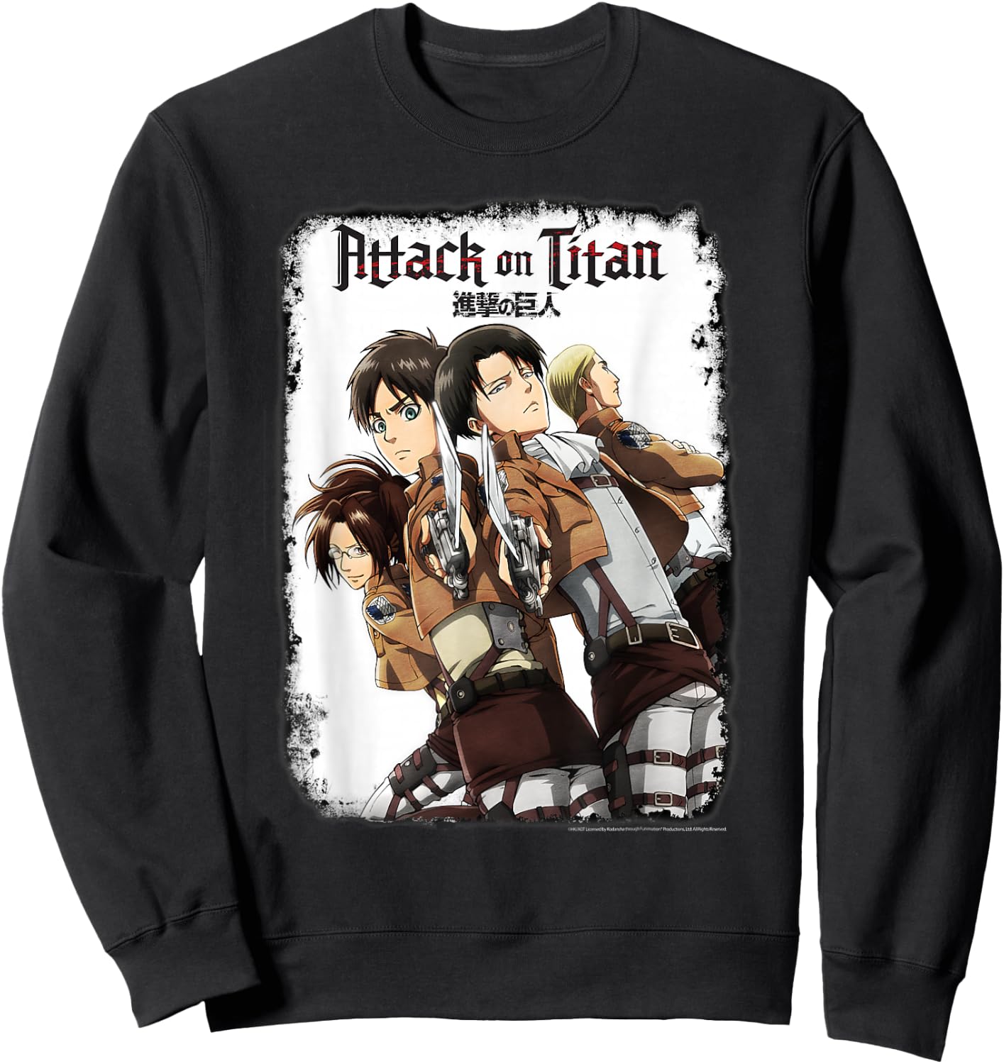 Attack on Titan Group Portrait with Swords and Logo Anime Sweatshirt - Sweatshirt | Black