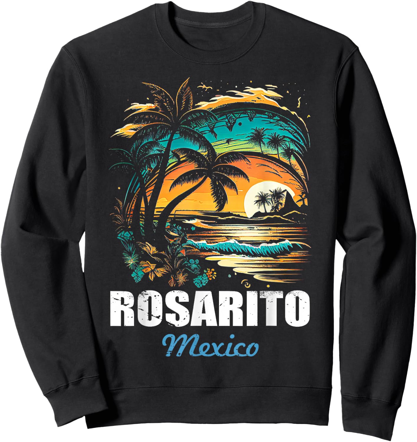 Retro Rosarito Mexico Sunset Vintage Vacation Souvenir Sweatshirt - Sweatshirt | Black