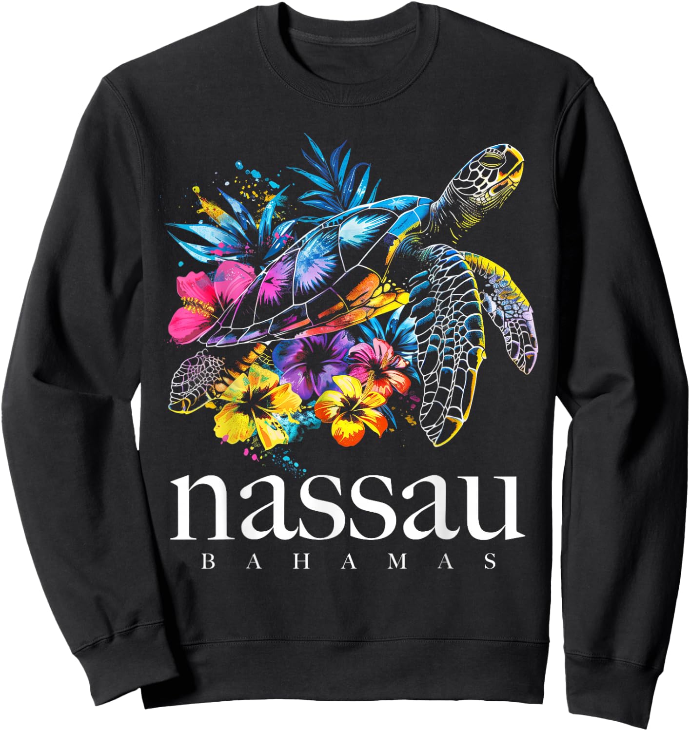Nassau Bahamas Sea Turtle Diving Surfer Souvenir Sweatshirt - Sweatshirt | Black