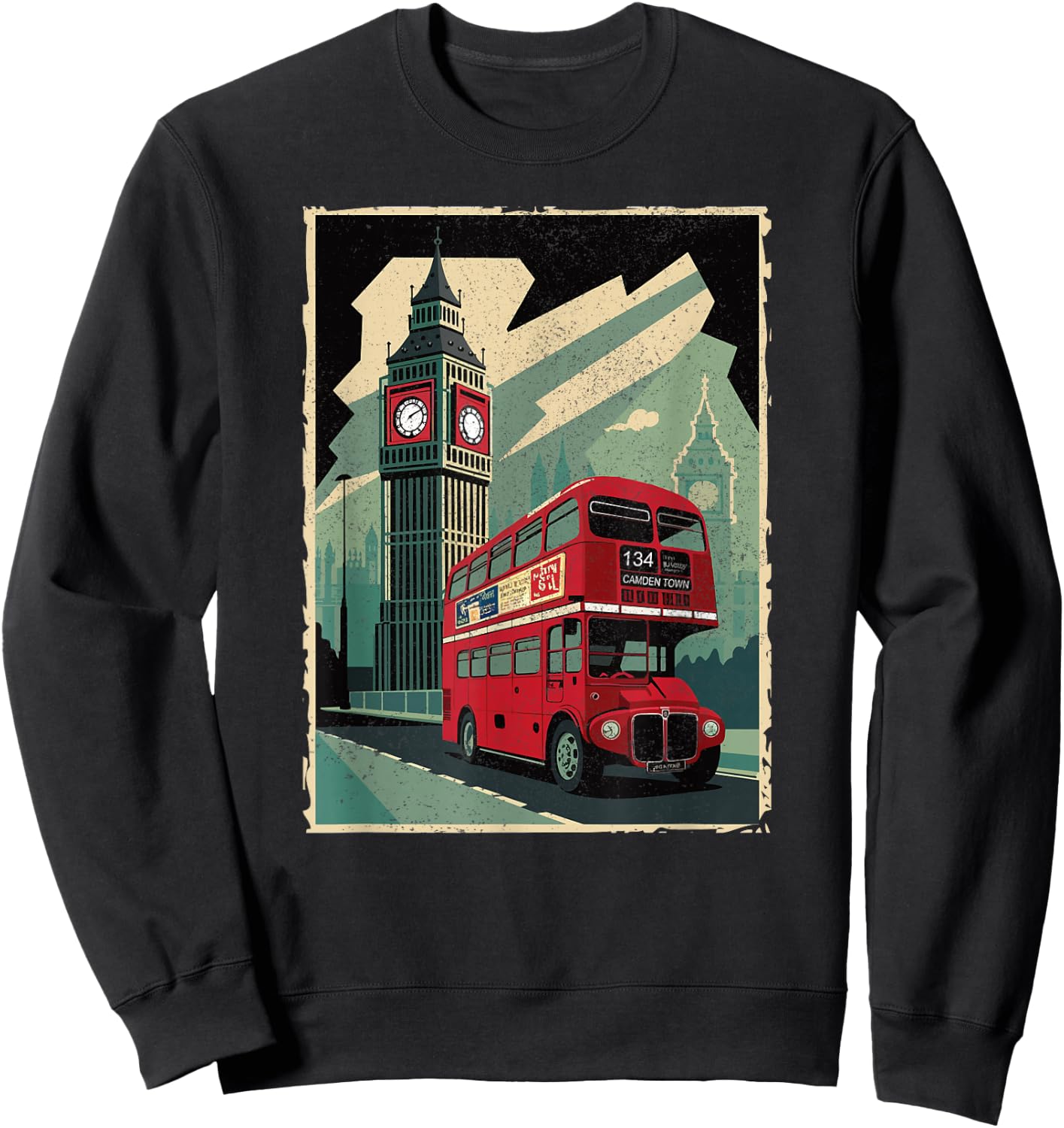 Vintage Travel Posters London Double-Decker Bus Sweatshirt - Sweatshirt | Black