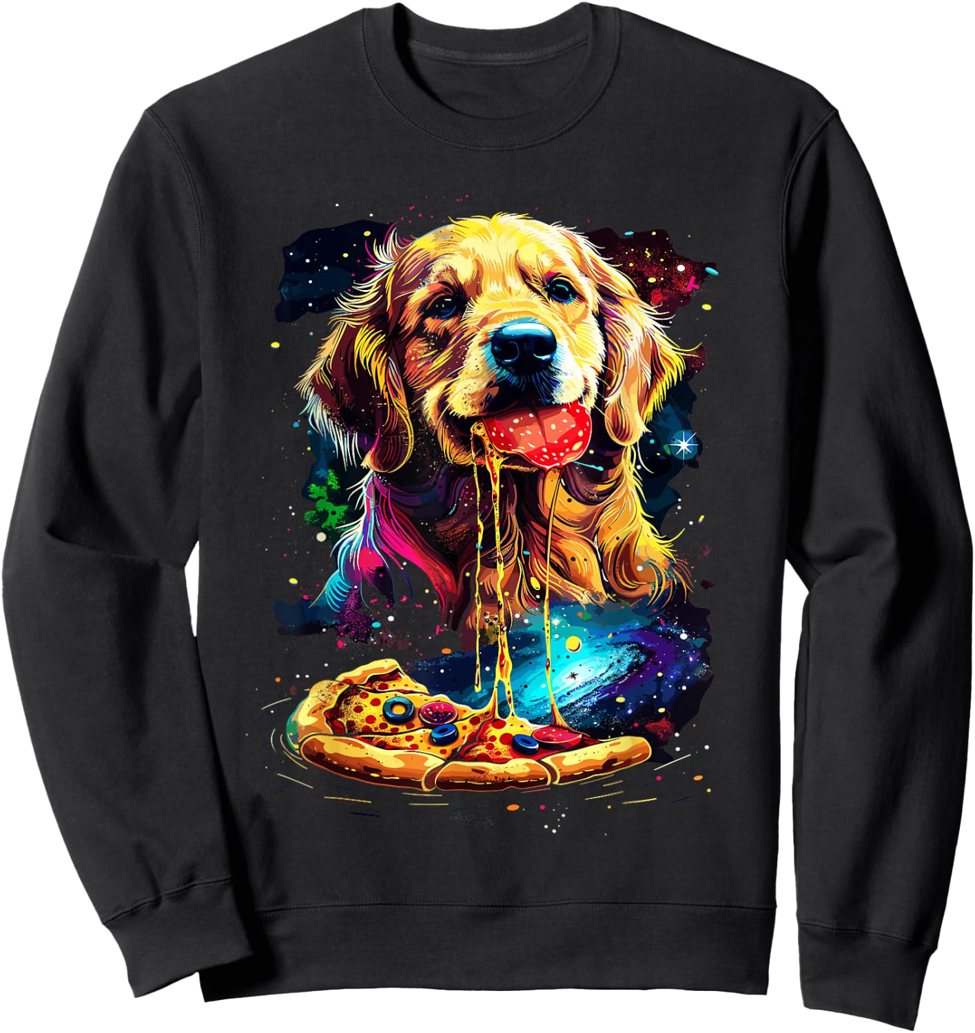 Pizza Dog I Space Dog eating Pizza Sweatshirt - Sweatshirt | Black