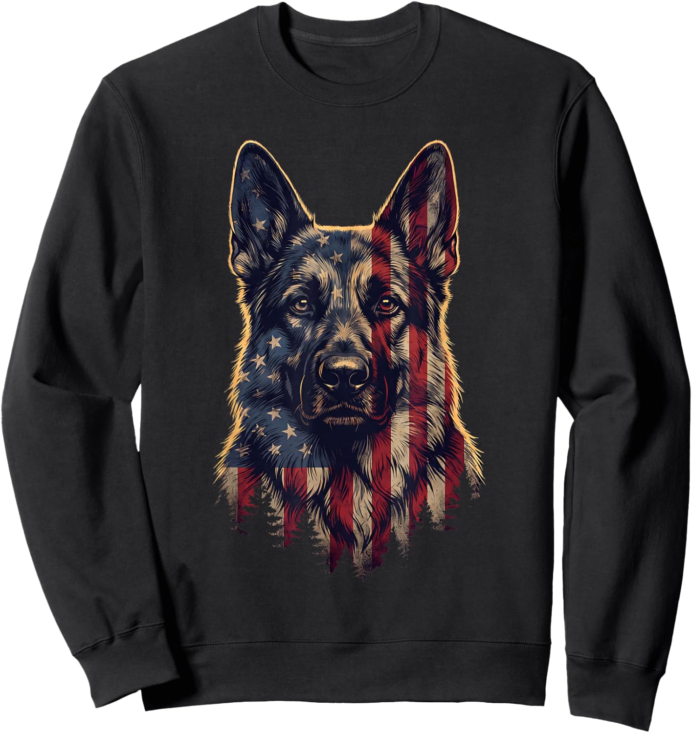 German Shepherd American Flag USA Patriotic 4th of July Sweatshirt - Sweatshirt | Black