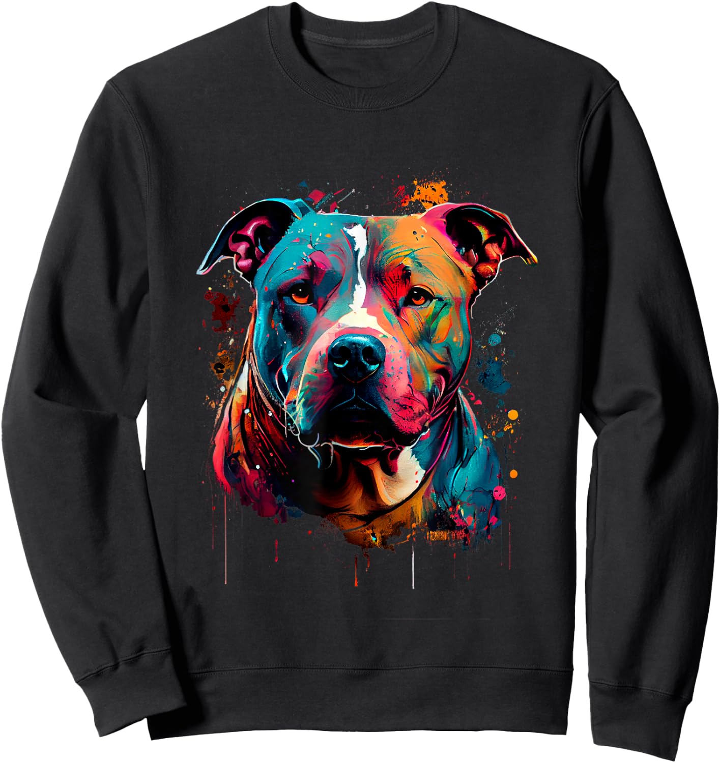 Vibrant Pitbull Painting Drip Sweatshirt - Sweatshirt | Black
