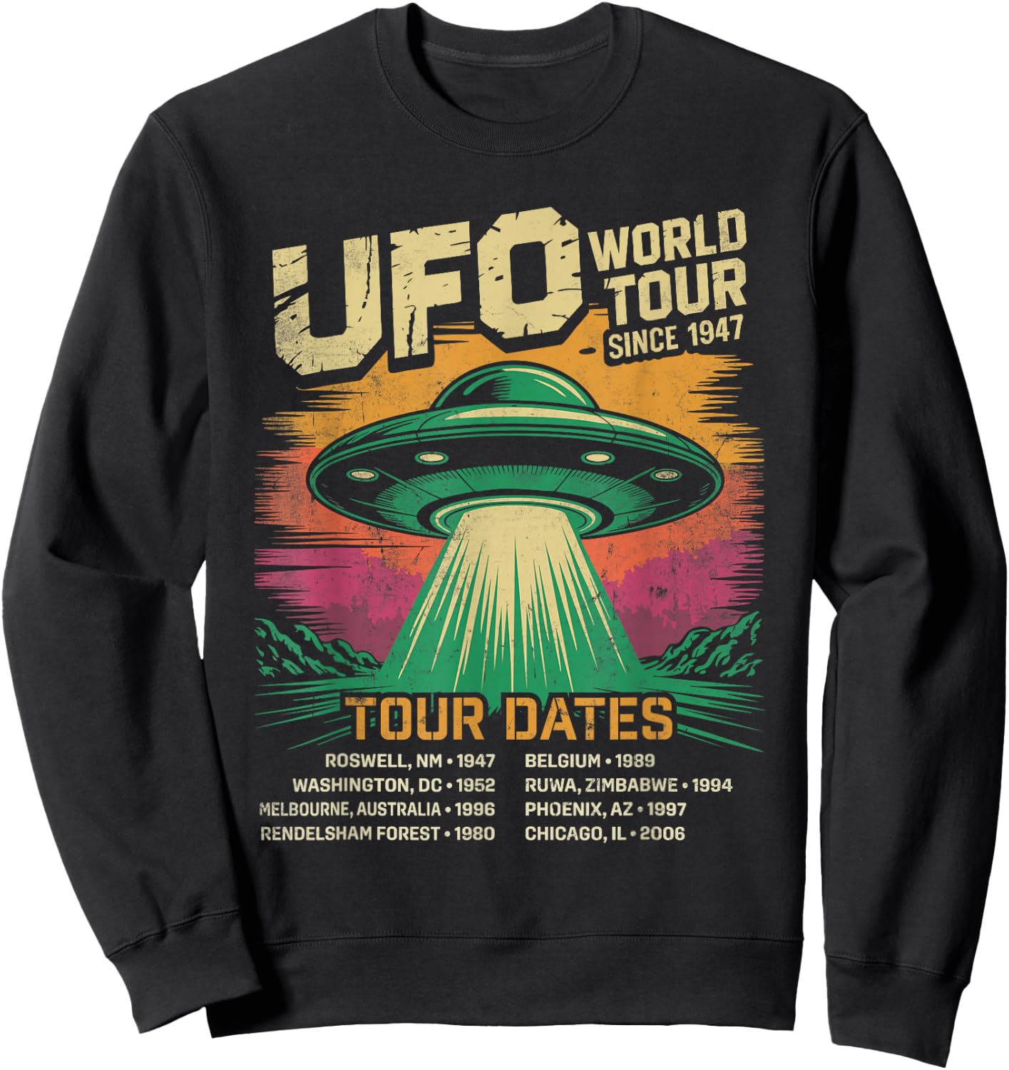 UFO World Tour Alien Conspiracy Sightings Sweatshirt - Sweatshirt | Black