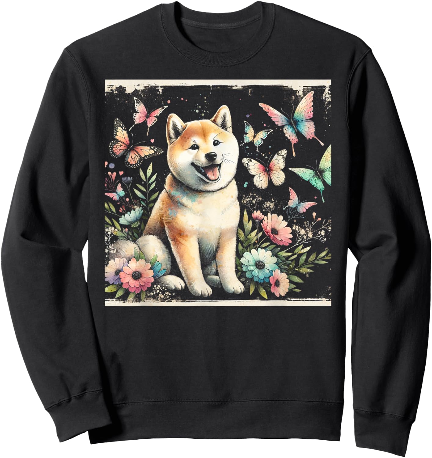 Shiba Inu and Butterflies Sweatshirt - Sweatshirt | Black