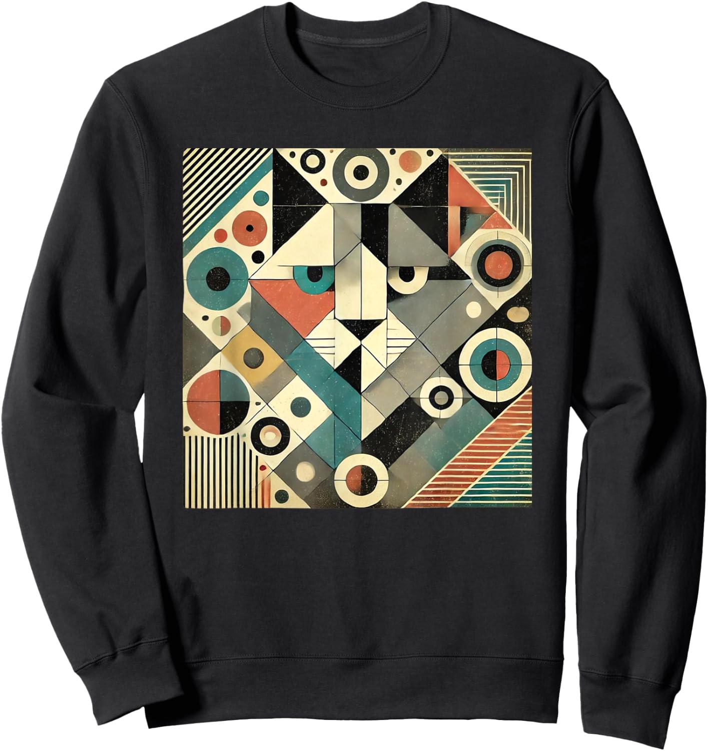 Cute Geometric cat, Cat Lover, Cat Mom, Cat Dad Sweatshirt - Sweatshirt | Black