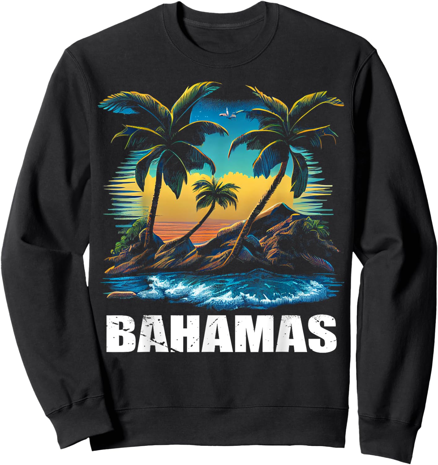 Retro Bahamas Sunset Vintage Vacation Souvenir Sweatshirt - Sweatshirt | Black