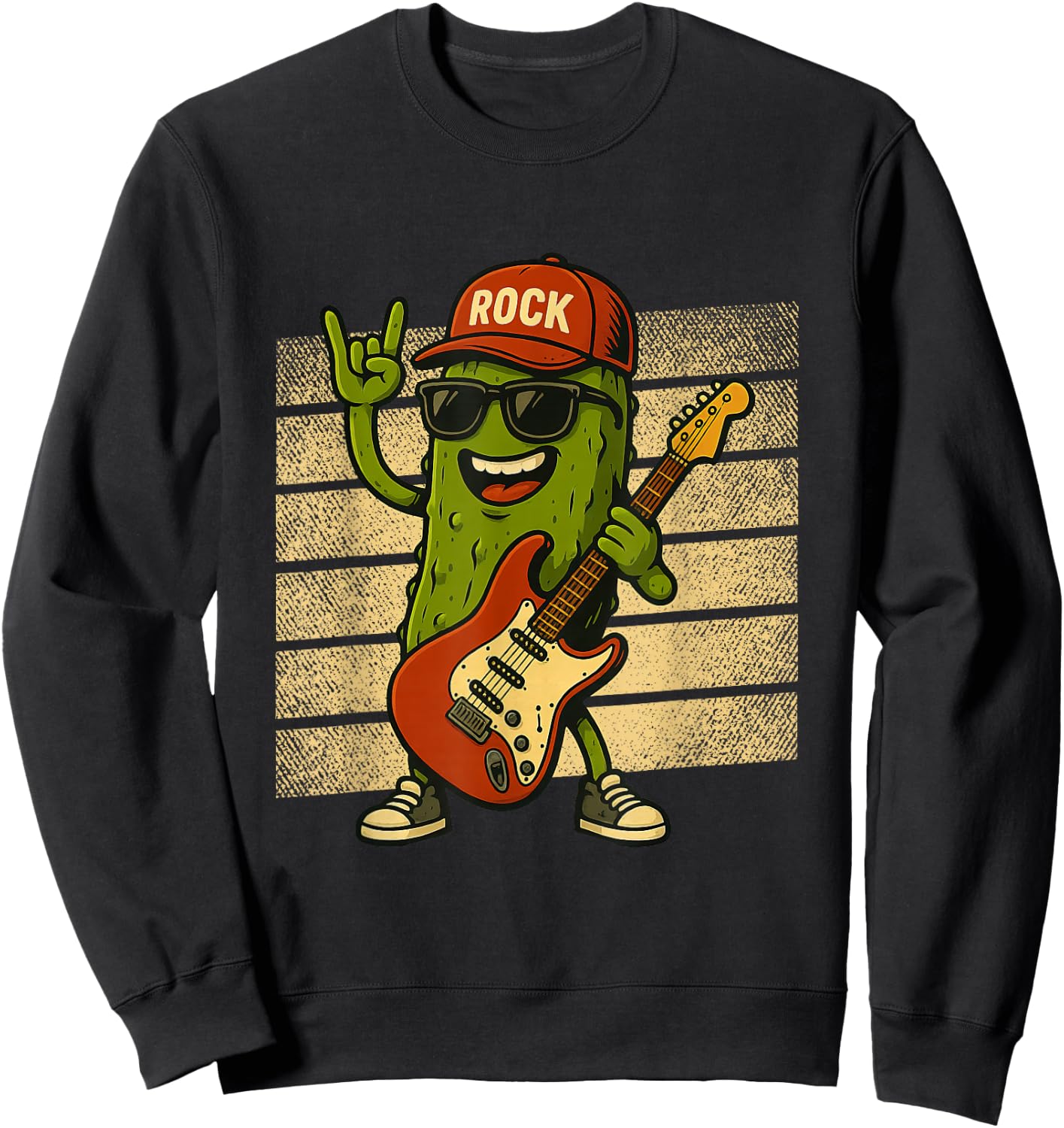Pickle Playing Electric Guitar Rock Star Funny Pickles Lover Sweatshirt - Sweatshirt | Black