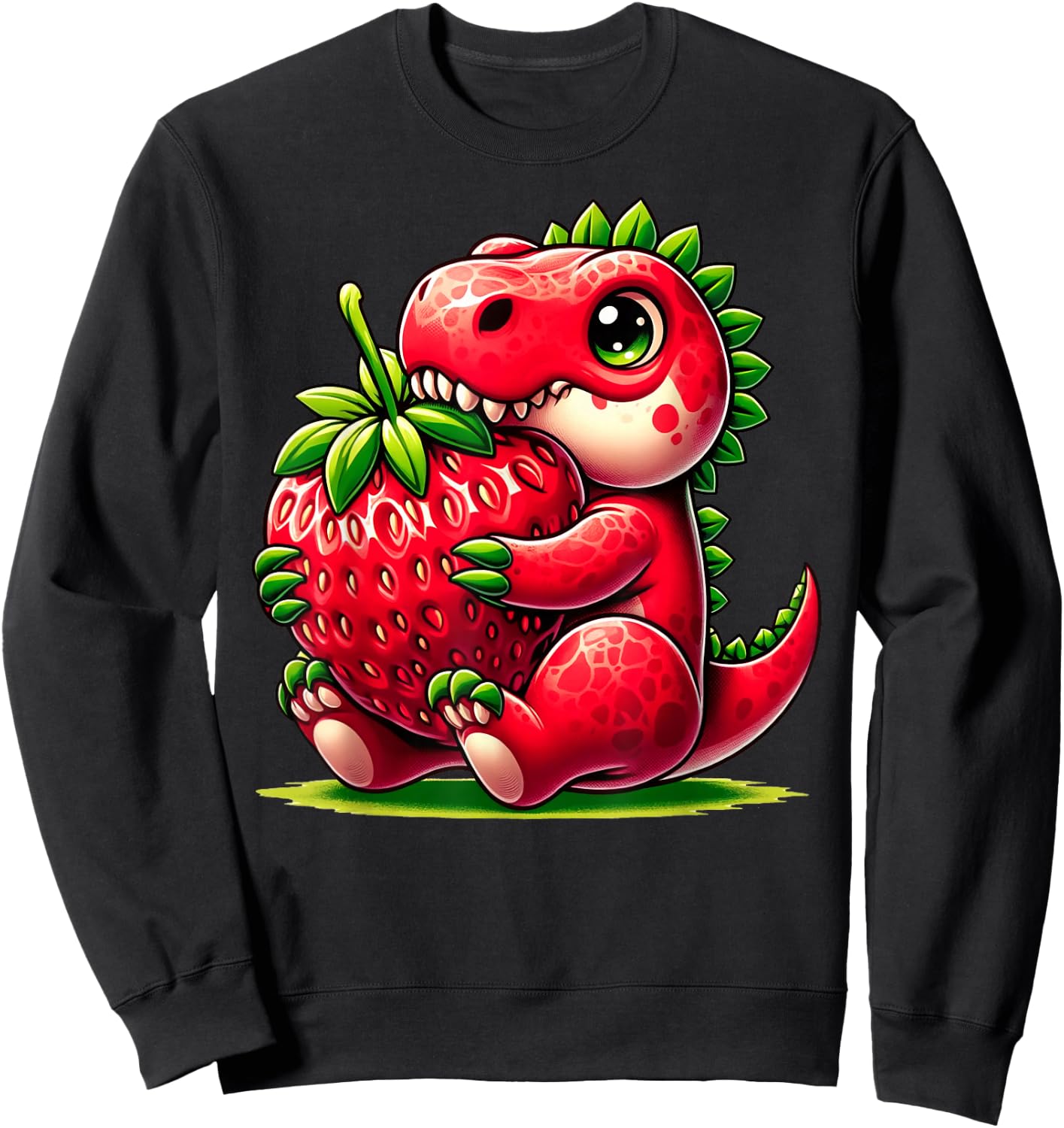 Cute Strawberry Summer Fruit Lover Dinosaur T Rex Boys Girls Sweatshirt - Sweatshirt | Black
