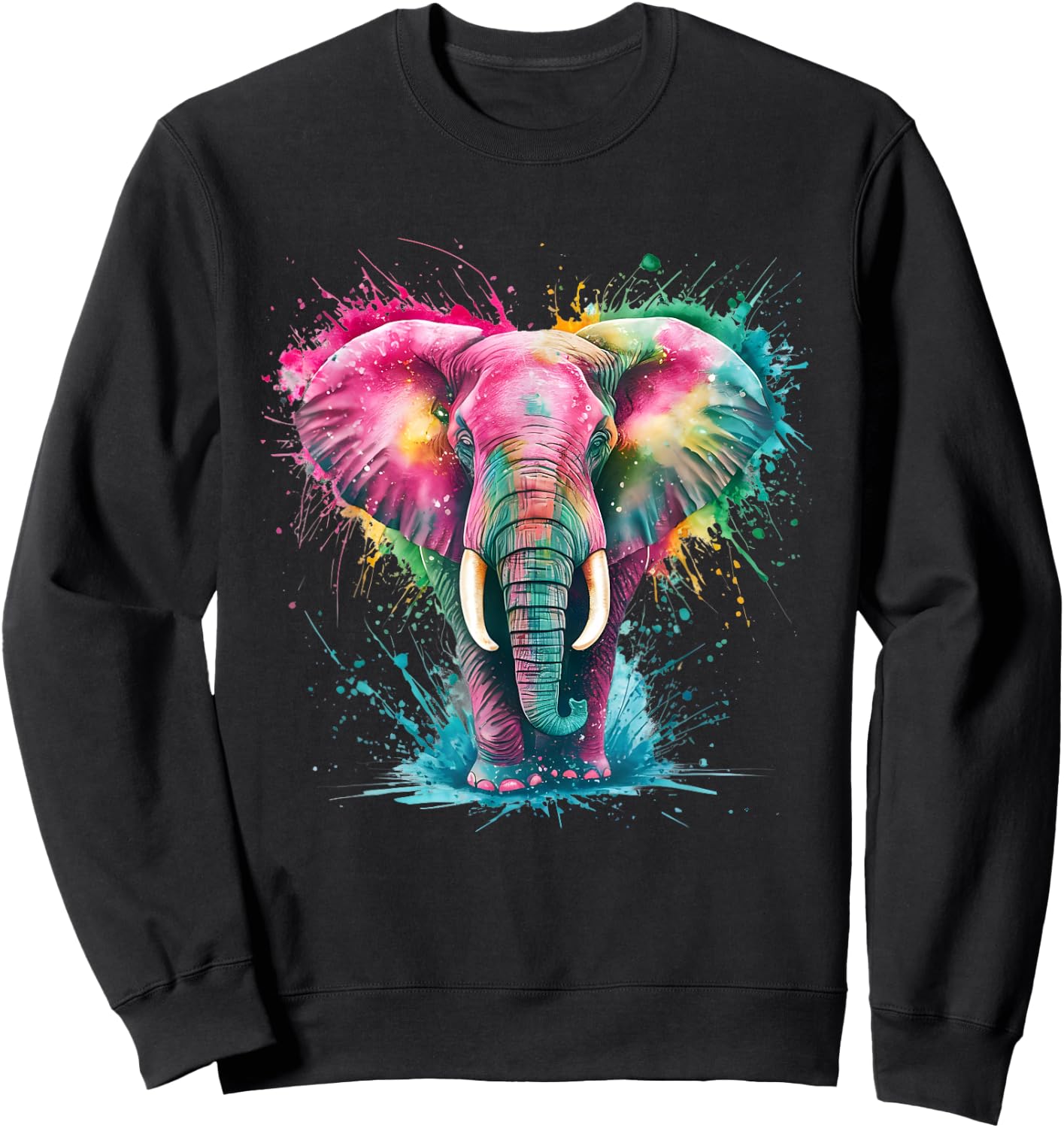 Elephant Men Women Colourful Watercolour Elephant Sweatshirt - Sweatshirt | Black