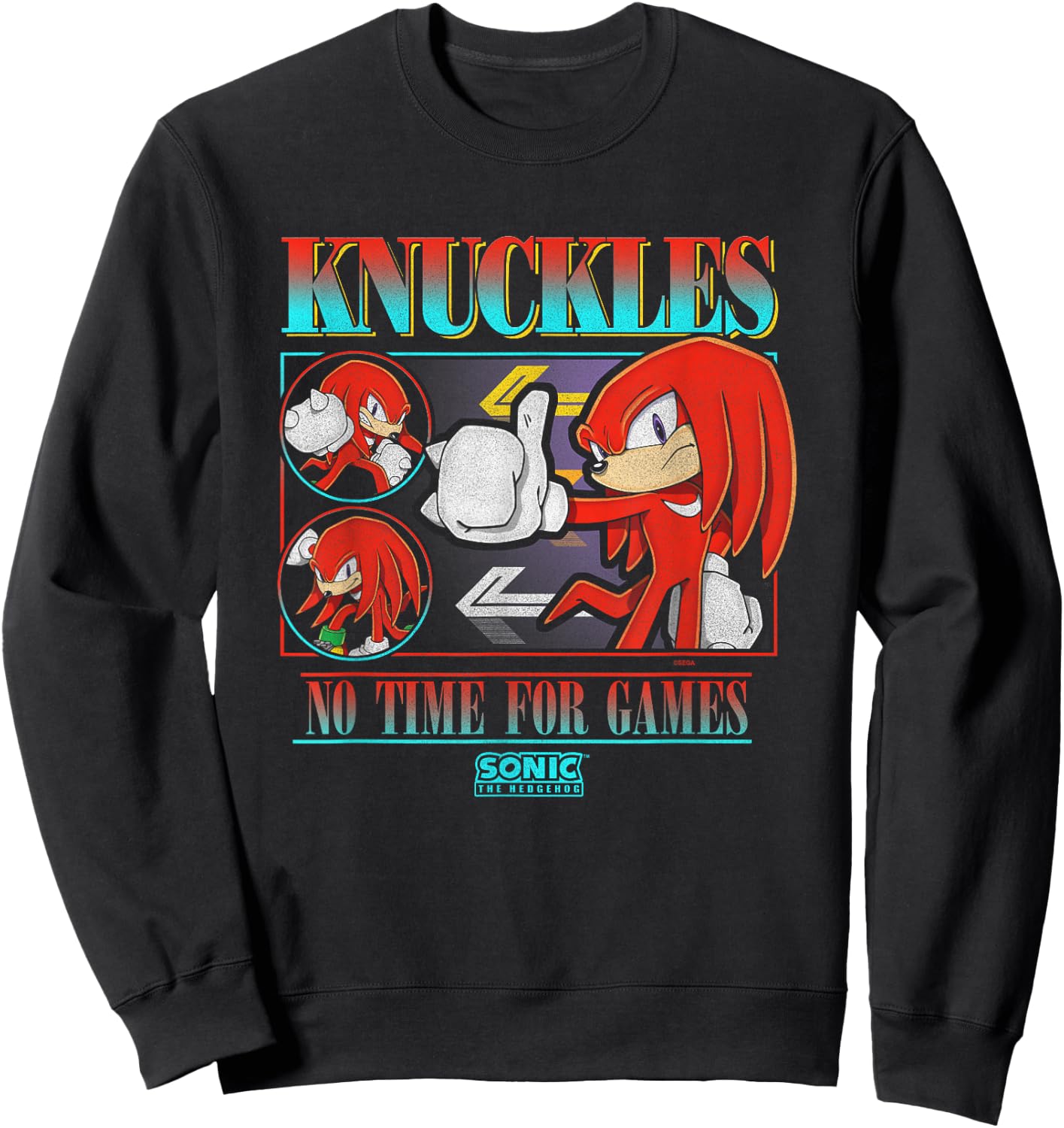 Sonic The Hedgehog Knuckles No Time For Games Vintage Sweatshirt - Sweatshirt | Black