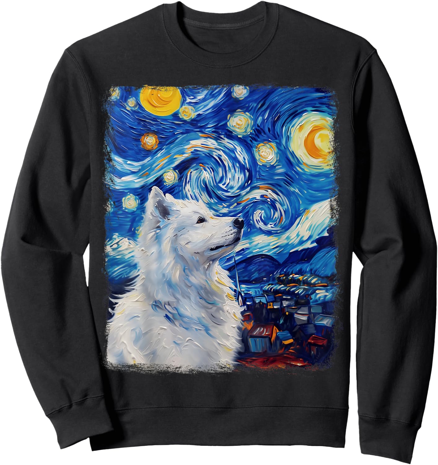 Samoyed Dog Starry Night Painting Sweatshirt - Sweatshirt | Black