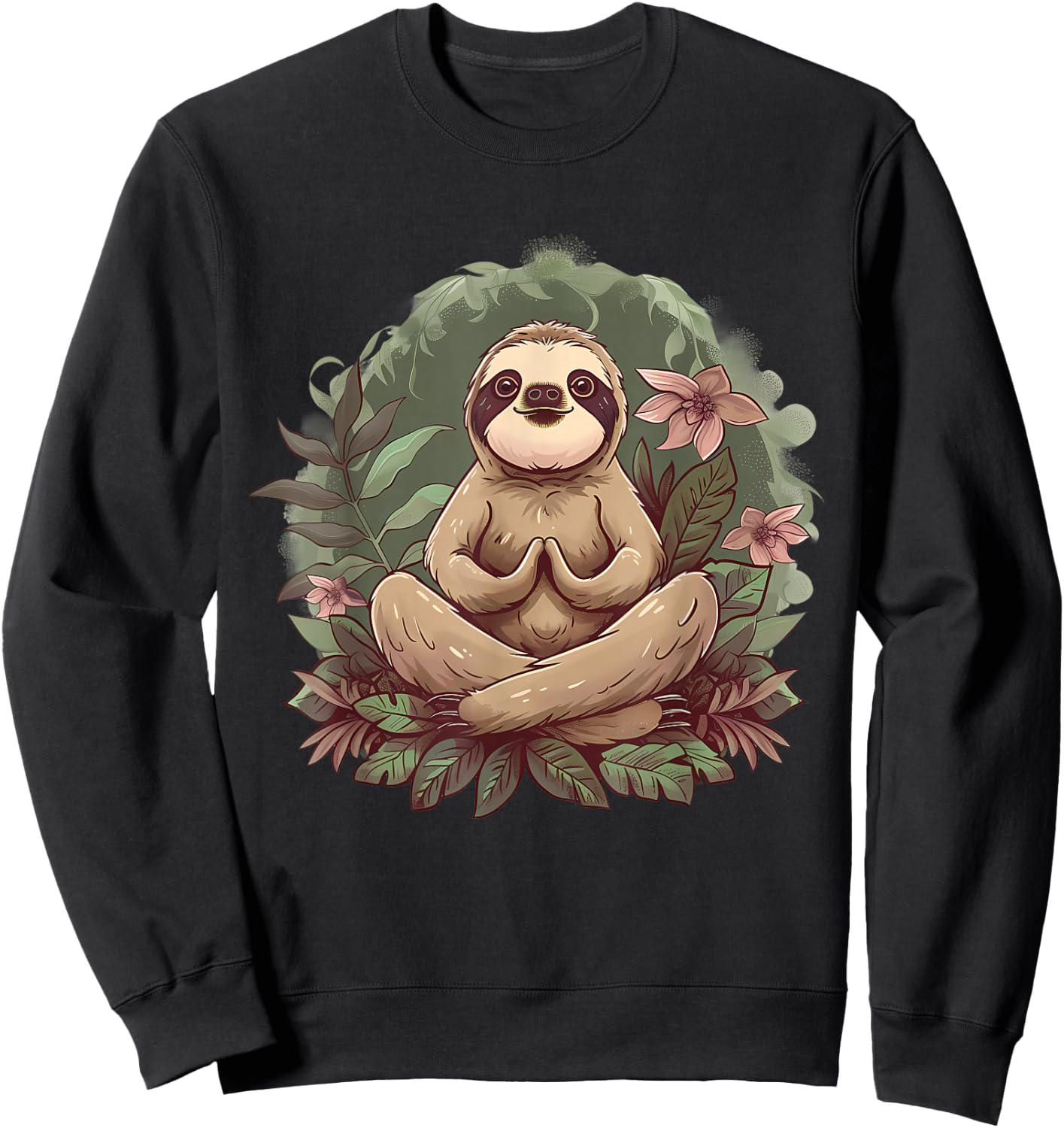 Sloth Meditation Spirituality Buddha Buddhist Floral Yoga Sweatshirt - Sweatshirt | Black