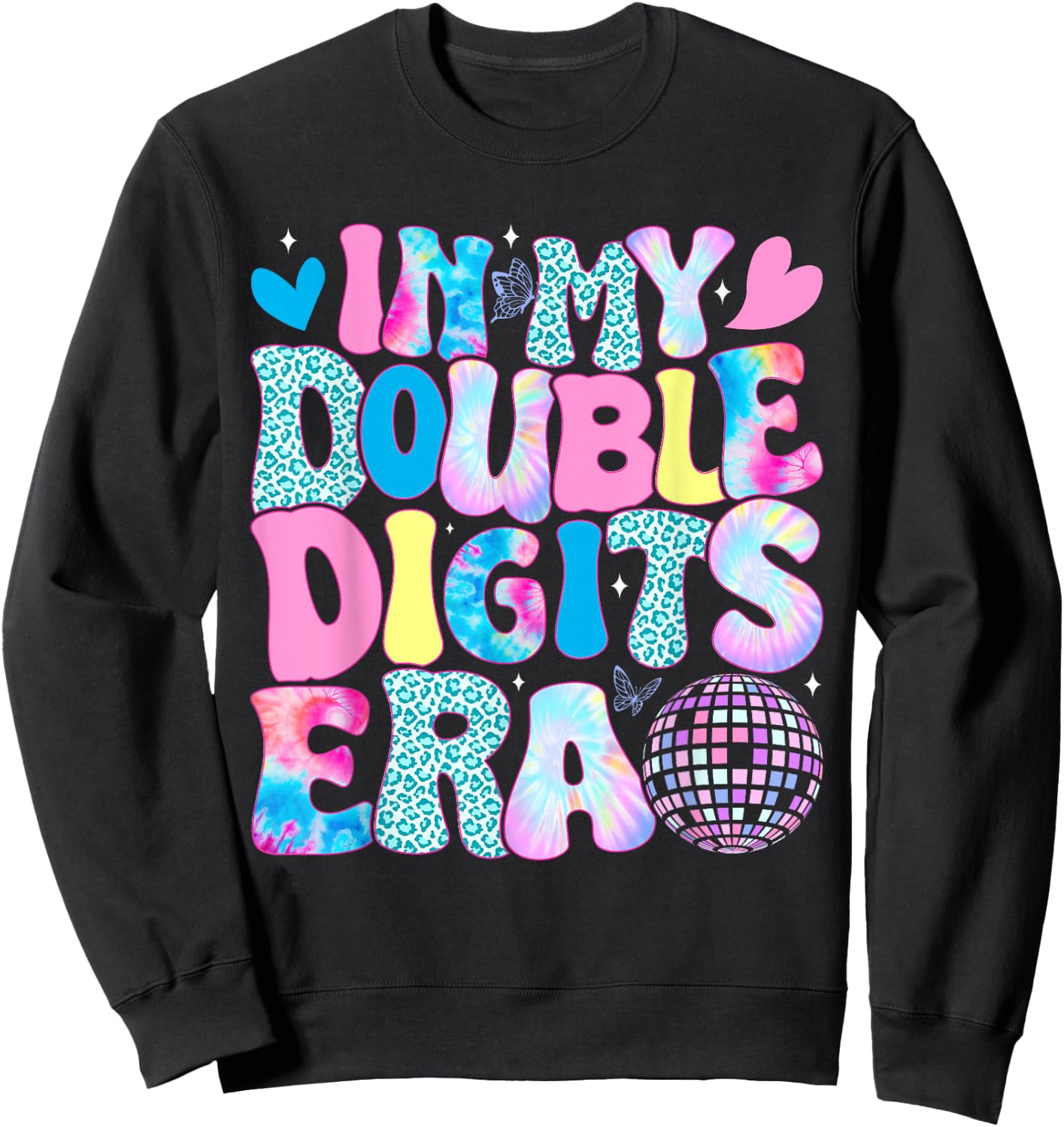 In My Double Digits Era Retro 10 Year Old 10th Birthday Girl Sweatshirt - Sweatshirt | Black
