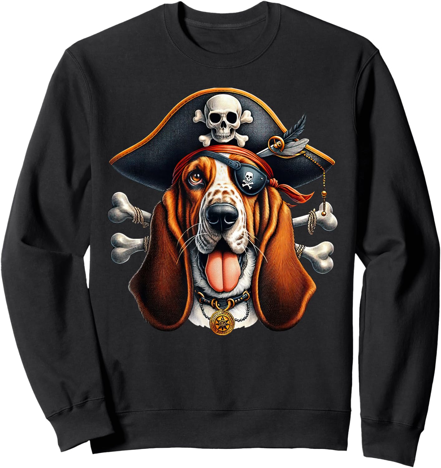 Basset Hound Pirate Crossbones Halloween Kids Sweatshirt - Sweatshirt | Black