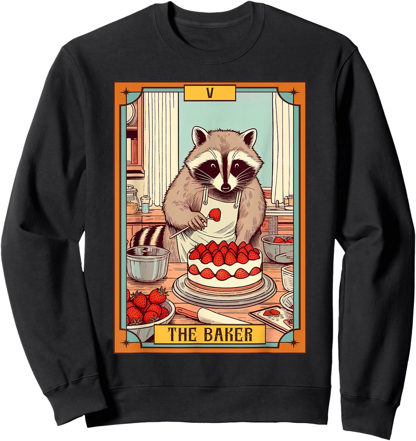 Baker Baking Lover Racoon making Cake The Baker Tarot Card Sweatshirt - Sweatshirt | Black