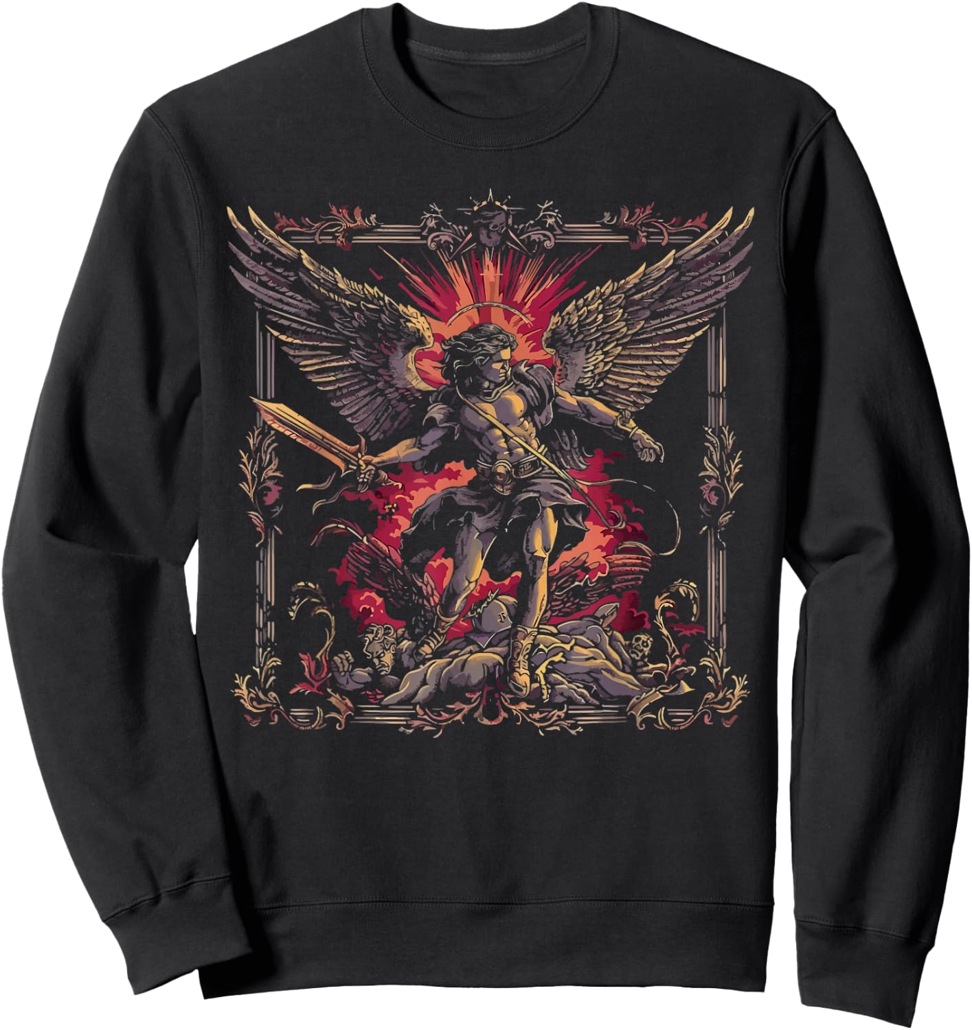 Archangel Catholic Religion Christianity Guardian Angel - Archangel MiZa Apparel - - Religious Theme - Black - Small - Short Sleeve Sweatshirt - Sweatshirt | Black
