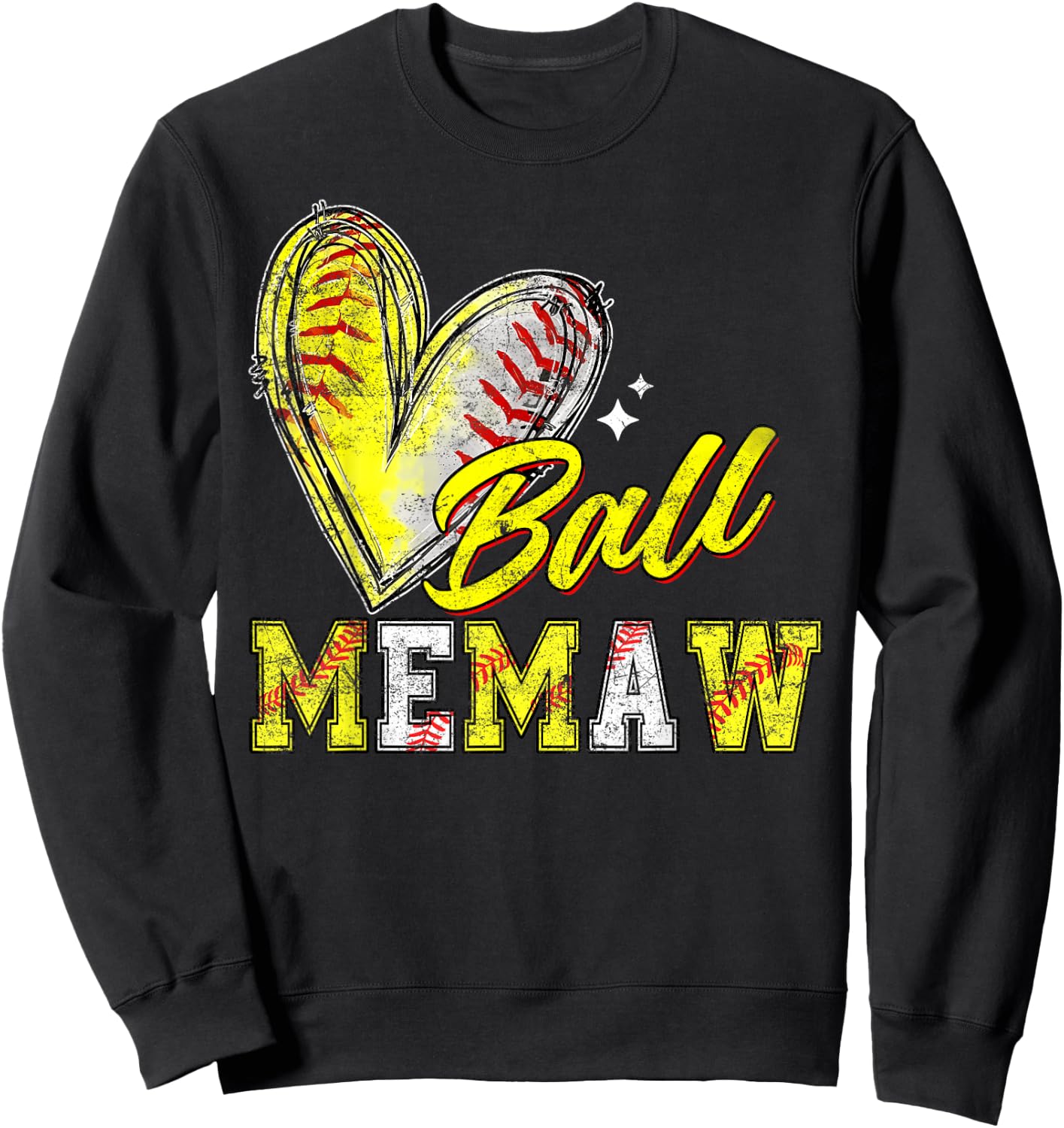 Funny Ball Memaw Softball Baseball Memaw Sweatshirt - Sweatshirt | Black