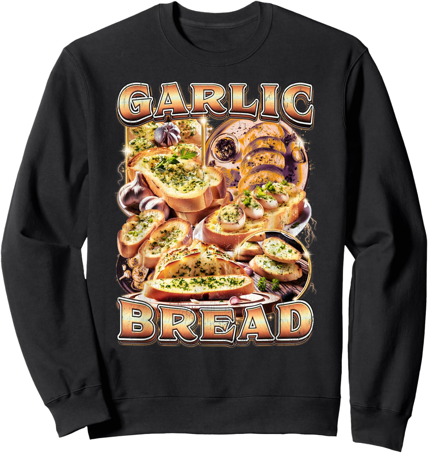 Bootleg Rap Style Garlic Bread Meme Food Ironic Vintage 90s Sweatshirt - Sweatshirt | Black