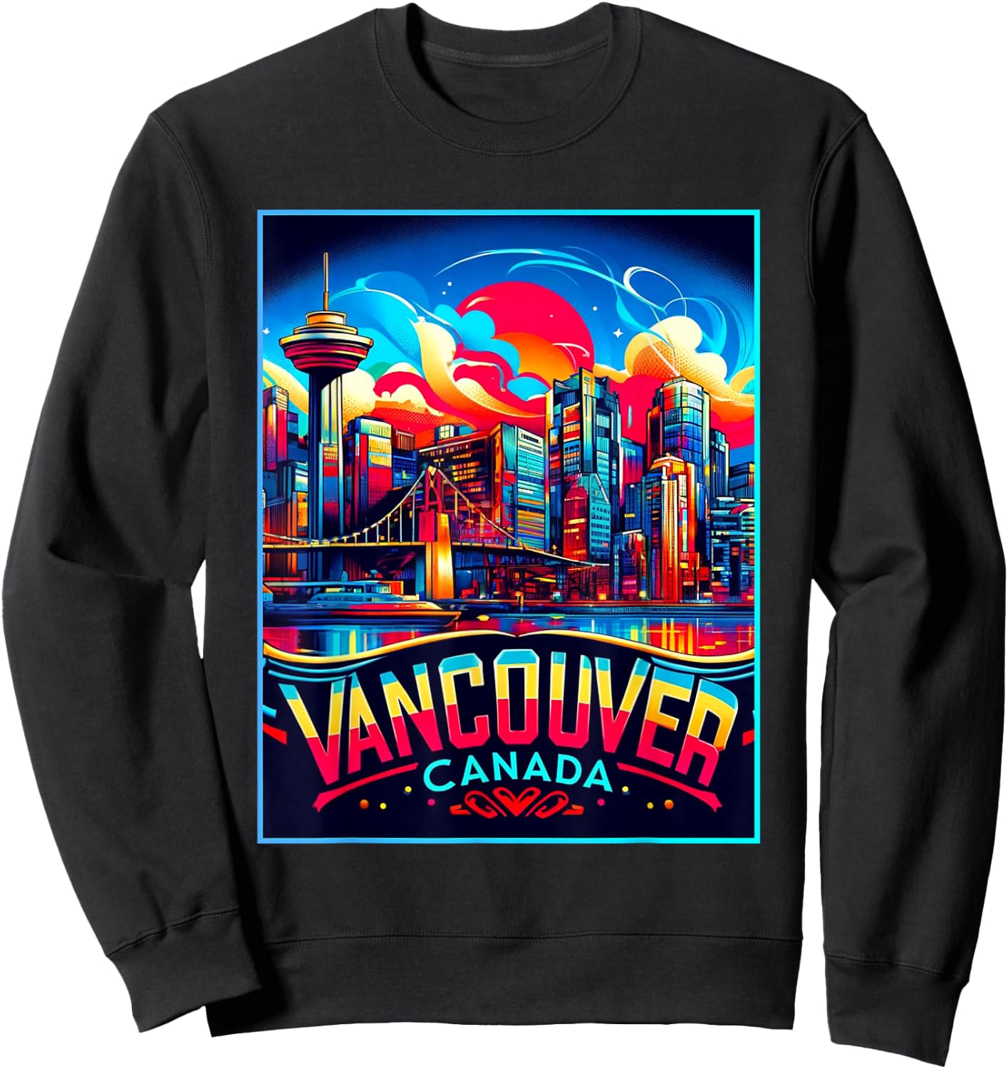Vancouver Canada Shirt Family Trip 80s Retro City Skyline Sweatshirt - Sweatshirt | Black