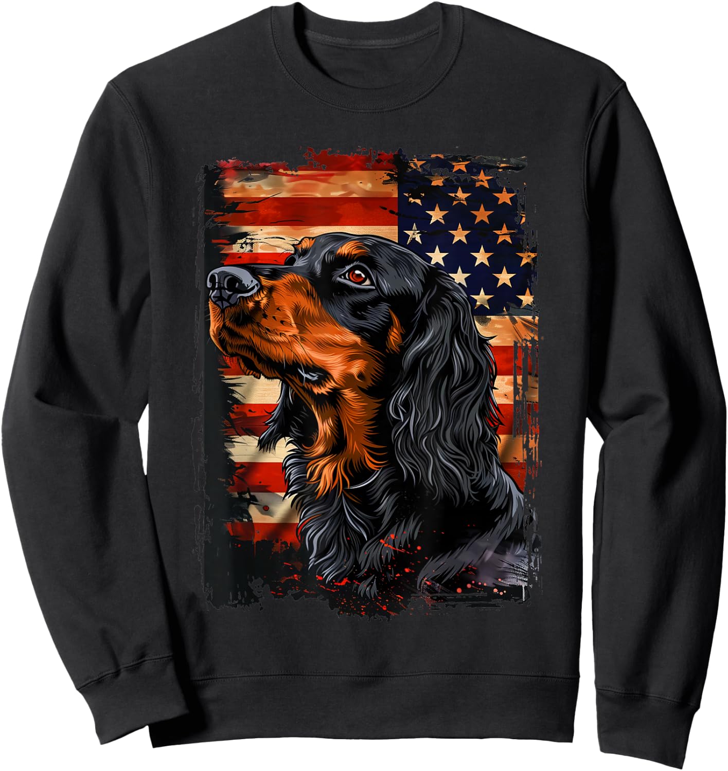 Gordon Setter American Flag Kids Men Sweatshirt - Sweatshirt | Black