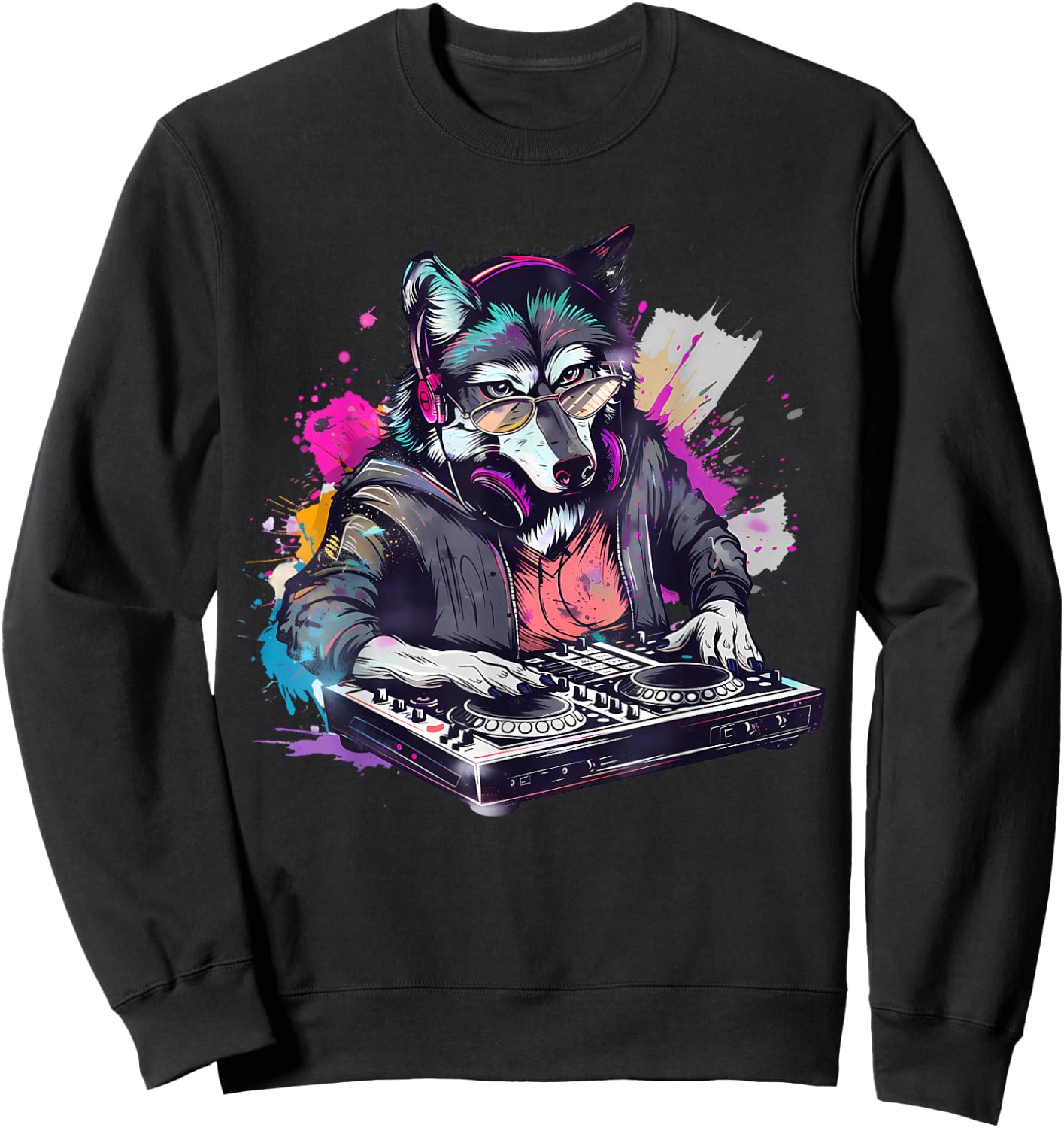 Wolf DJ Techno Turntable DJ Wolf Dance Music Producer EDM Sweatshirt - Sweatshirt | Black