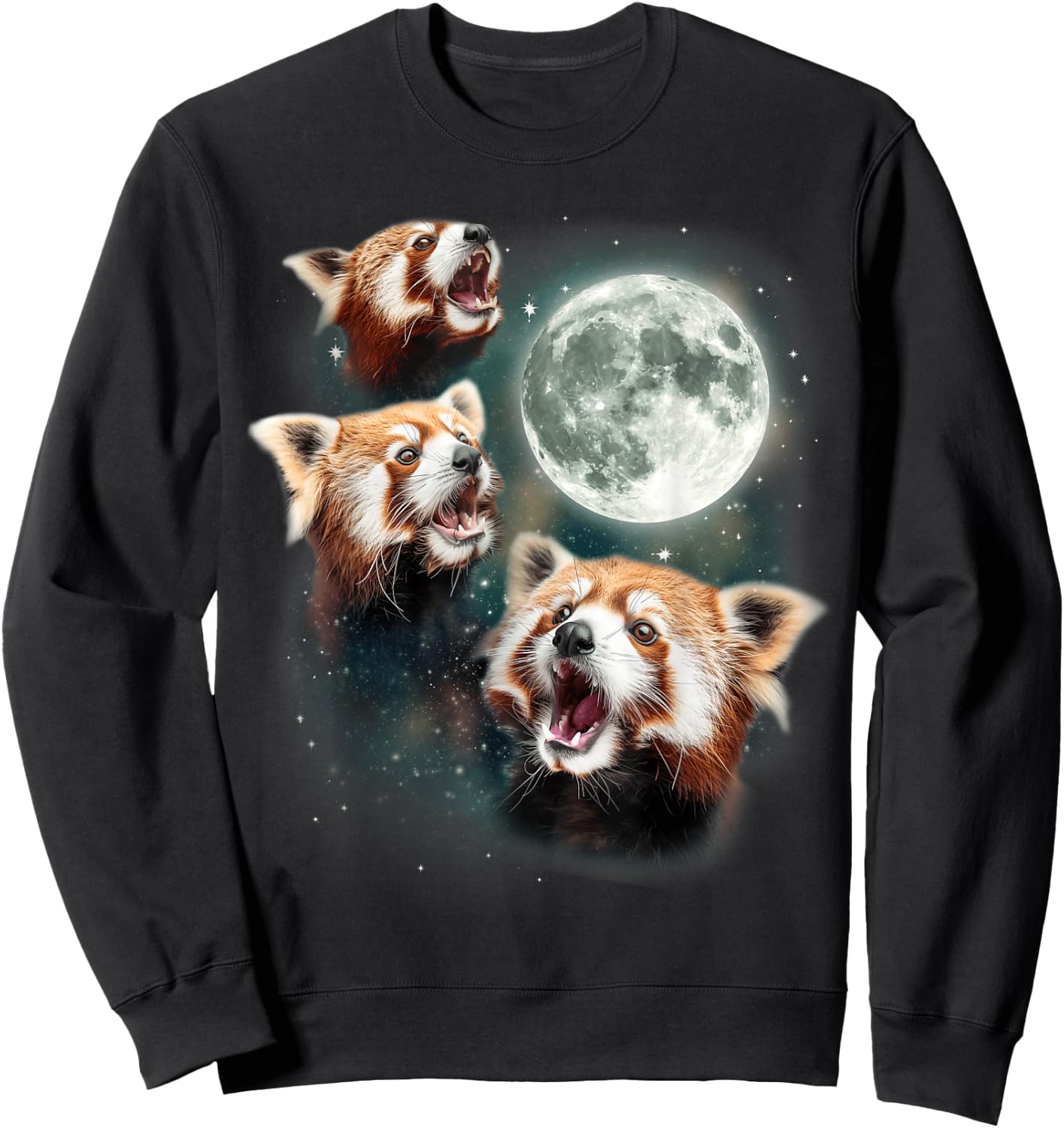 Three Red Panda Moon | 3 Moon Forest Bamboo Howling Bear Sweatshirt - Sweatshirt | Black