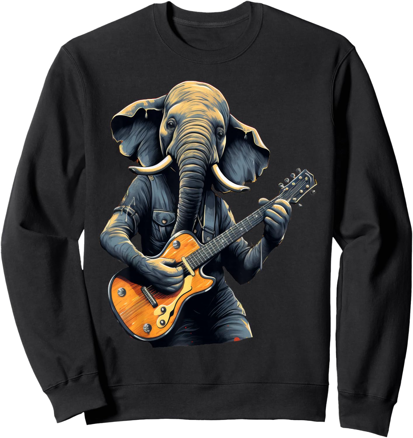 Cute Elephant Playing Guitar Elephants Musician Music Sweatshirt - Sweatshirt | Black