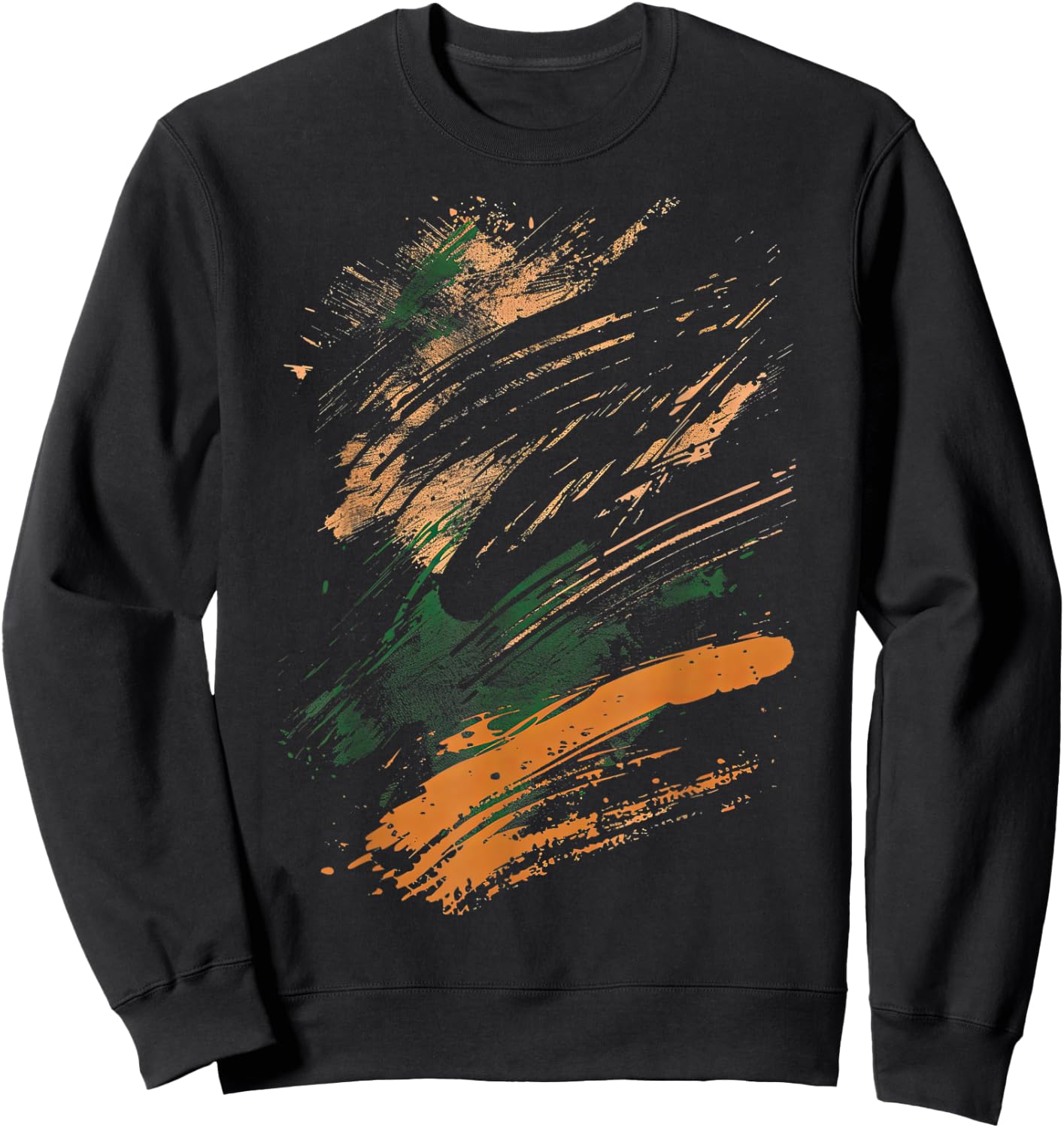 Black Green Orange Brush Strokes Graphic Sweatshirt - Sweatshirt | Black